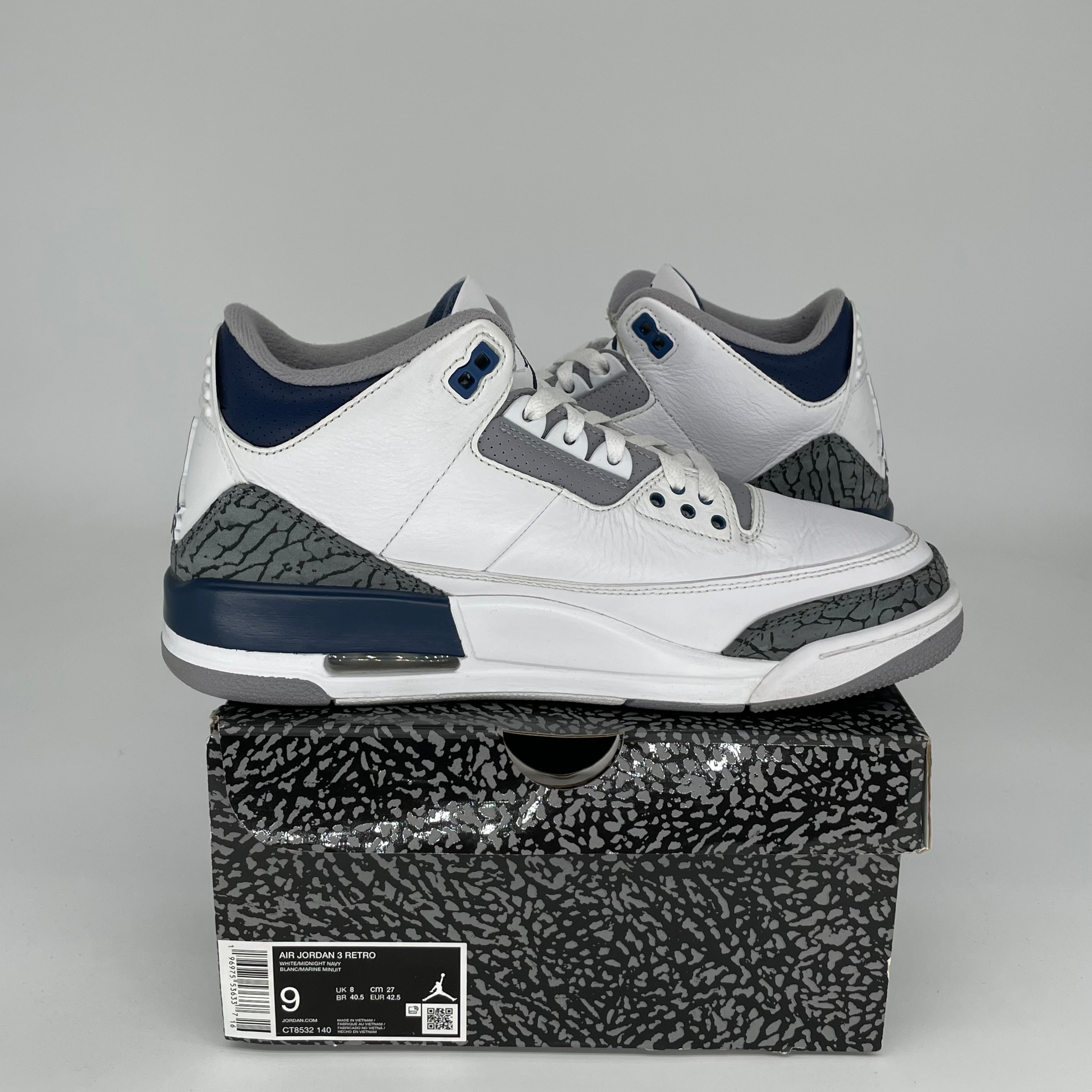 AIR JORDAN 3 Retro Midnight Navy Men's Basketball Shoes Size 9 - CT8532-140 | Authentic Nike Sneakers for Casual Wear, Street Style & Sports Performance