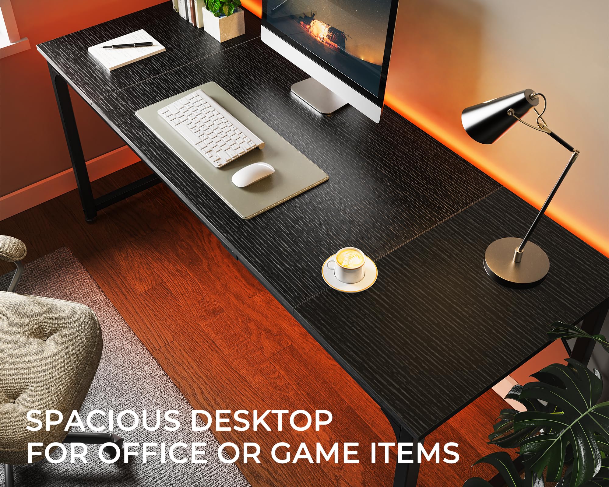 Huuger 70 Inch Computer Desk with Storage - Large Office Desk, Gaming Desk, Writing Workstation for Home Office & Study - Sturdy Metal Frame, Spacious Legroom, Black - Perfect for Remote Work, Online Classes & Gaming Setup