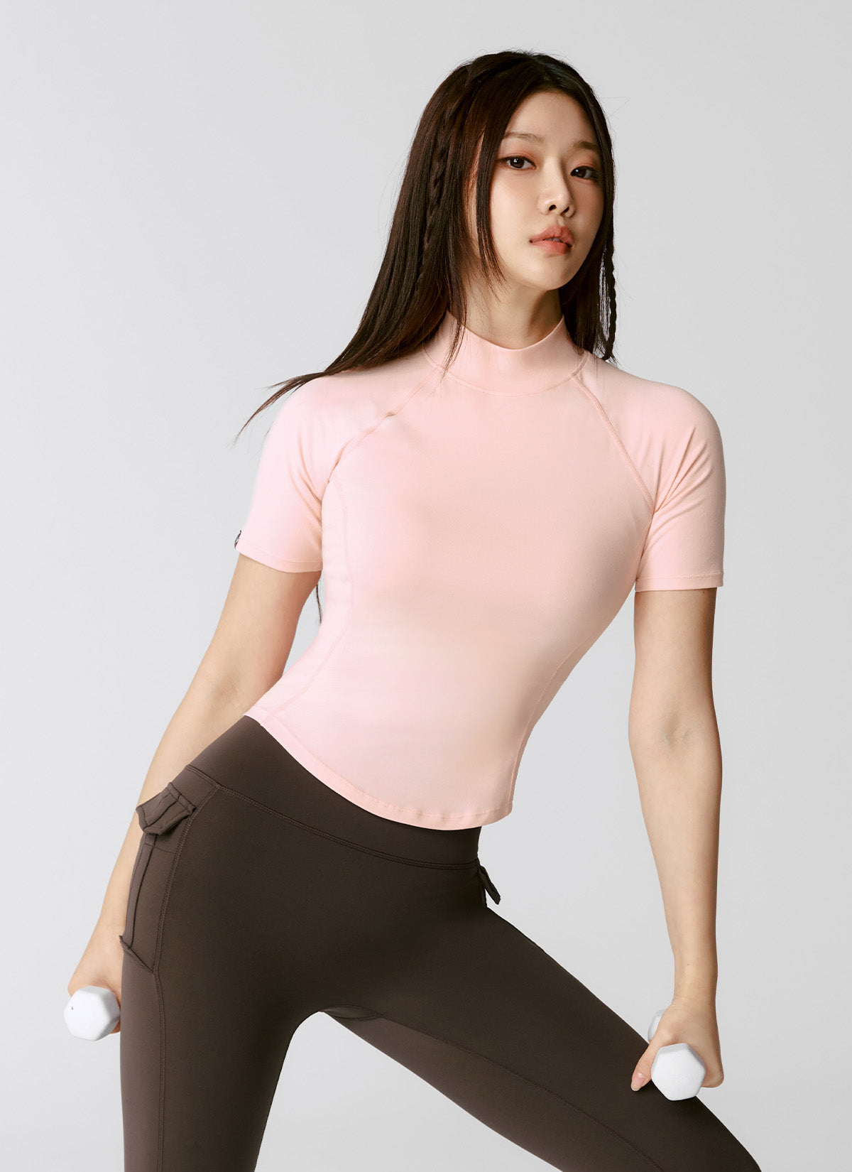 Peach-Colored Mock Neck Short Sleeve T-Shirt for Women - Casual Summer Top for Outfits, Dating & Office Wear