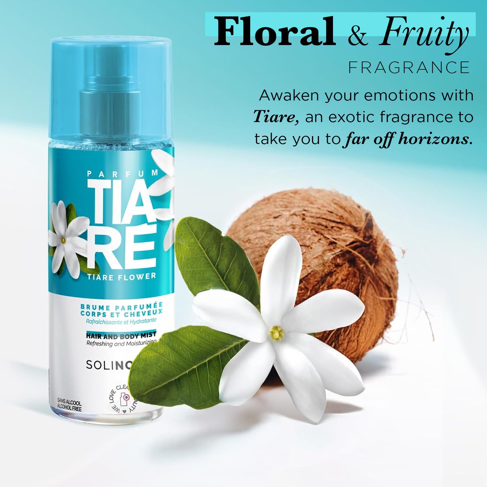 SOLINOTES Tiaré Body Mist for Women - Alcohol-Free Hydrating Fragrance Spray | 8.45 fl.oz Floral Scent for Body & Hair | Perfect for Daily Use, Work, Date Night & Travel