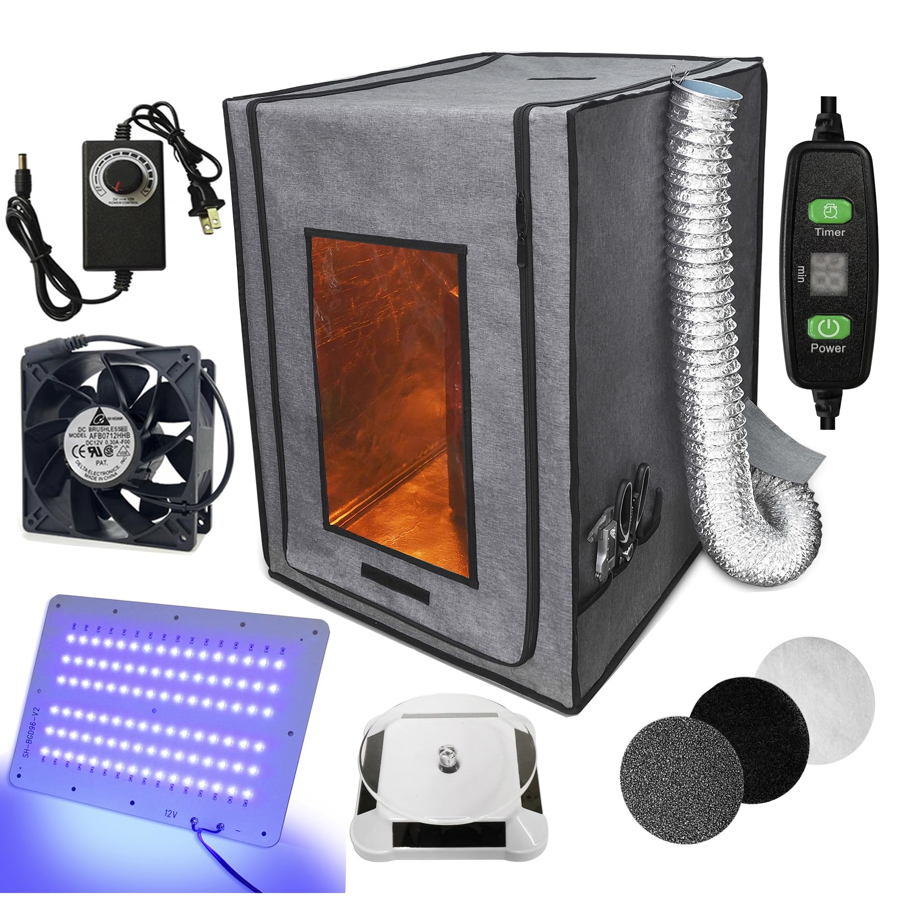 Smart Control Resin 3D Printer Enclosure with Ventilation Kit & UV Curing Light - Compatible with ANYCUBIC Photon Mono 2, ELEGOO Mars 4 MSLA, Neptune 3 Pro, Ender 3 - Perfect for Home & Professional 3D Printing Workspaces