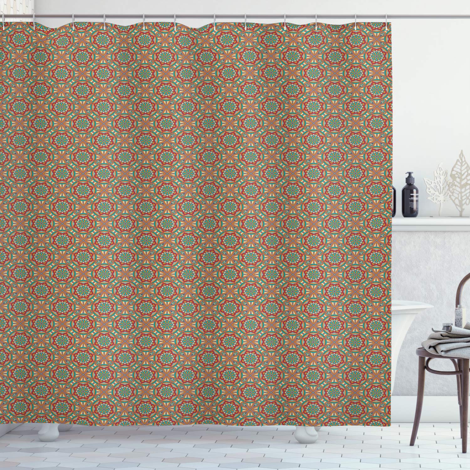 Ambesonne Tribal Shower Curtain - Oriental Flower & Abstract Paisley Design with Blooming Petals, 69