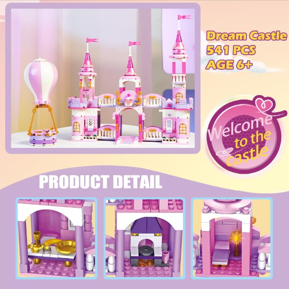 **Princess Castle Building Blocks Set - 541 Pieces with Hot Air Balloon, Creative Construction Toy for Girls Ages 6-12 | Perfect for Birthday, Christmas Gifts & Imaginative Play**
