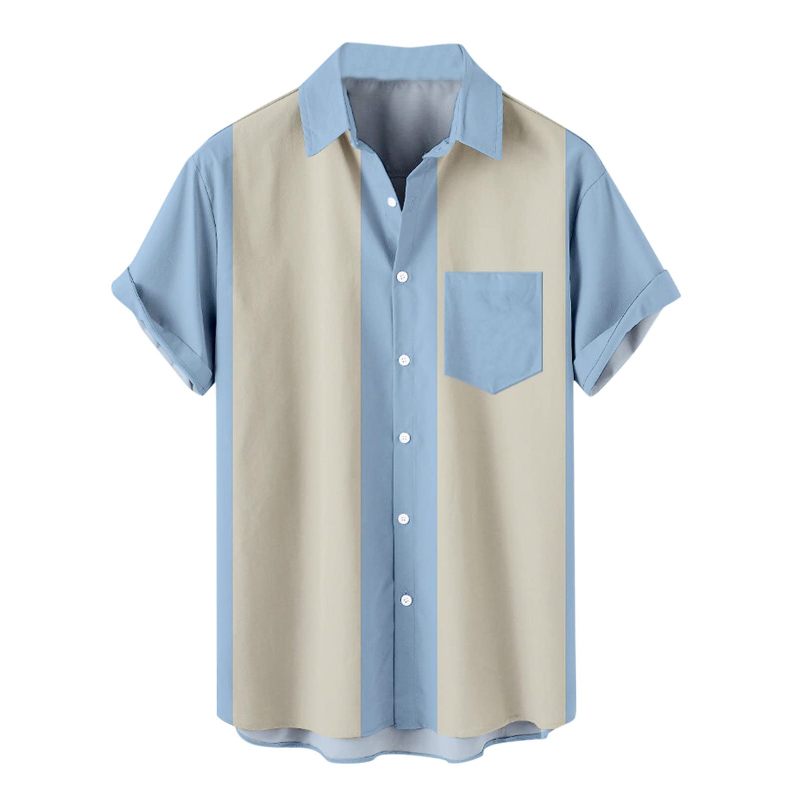 Men's Short Sleeve Casual Shirts - Striped Printed Button-Up Henley Tops with Lapel & Front Pocket | Perfect for Summer Outfits, Beach Wear, and Office Casual Fridays