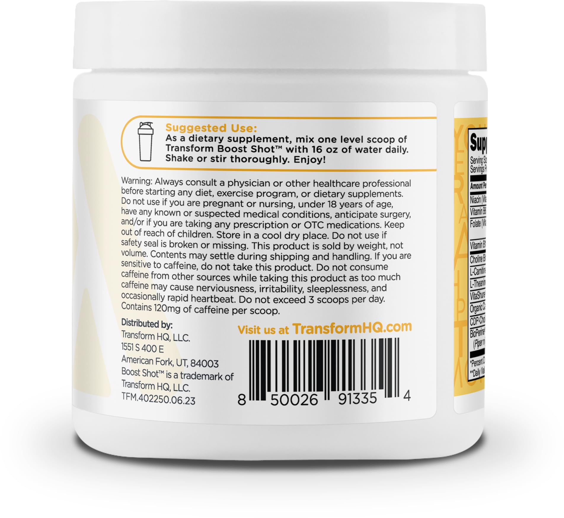TransformHQ Everyday Boost Shot 28 Servings - Peach Mango Flavor | Non-GMO, Gluten-Free, Vegan Energy Supplement | Perfect for Workouts, Travel & Daily Energy Boost