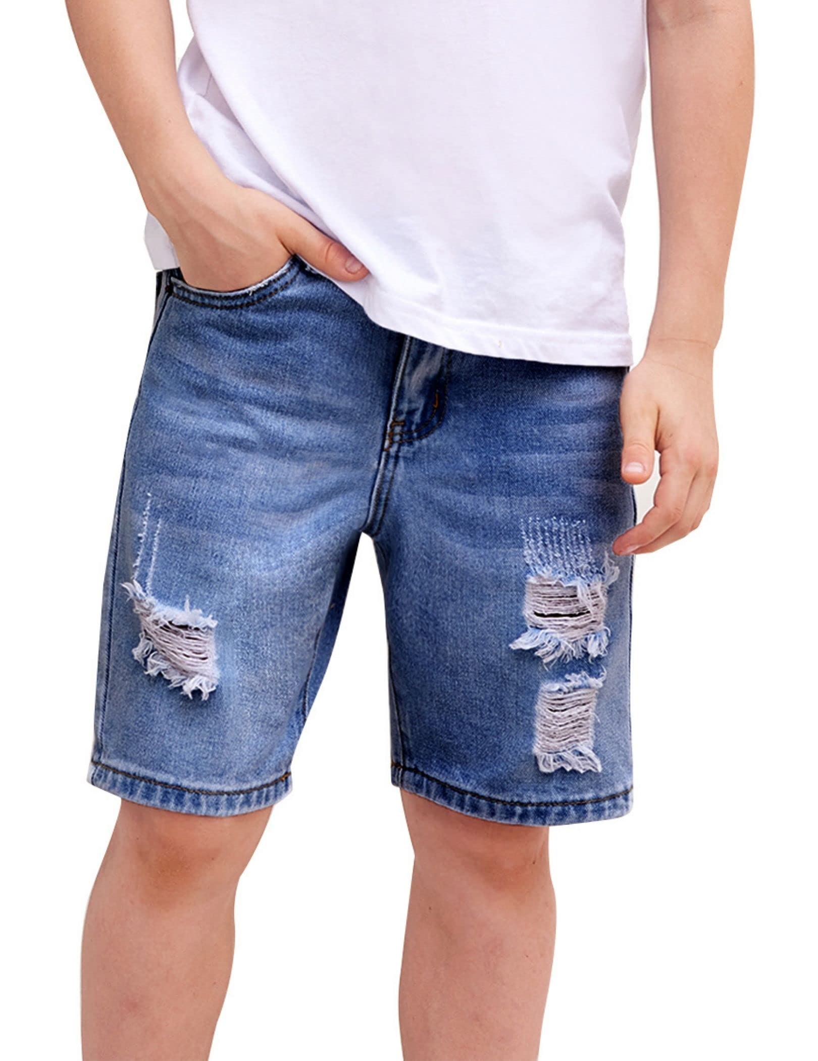 **Arshiner Boys Ripped Denim Shorts - Distressed Straight Jeans Shorts with Pockets for Kids 6-13 Years - Summer Casual Wear for Playdates & Outdoor Adventures**