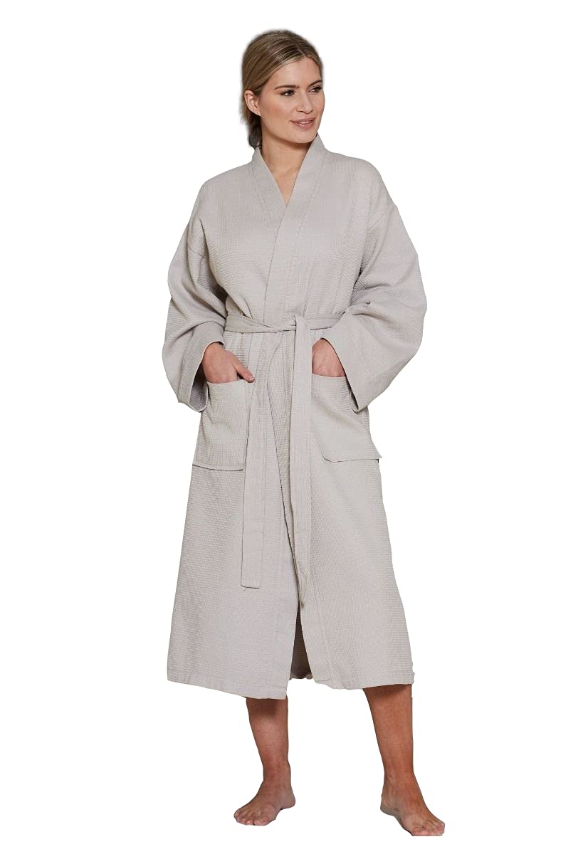 Premium 100% Cotton Kimono Waffle Bathrobe for Women & Men - Soft Spa Robe for Relaxation, Lounging & After Shower Comfort