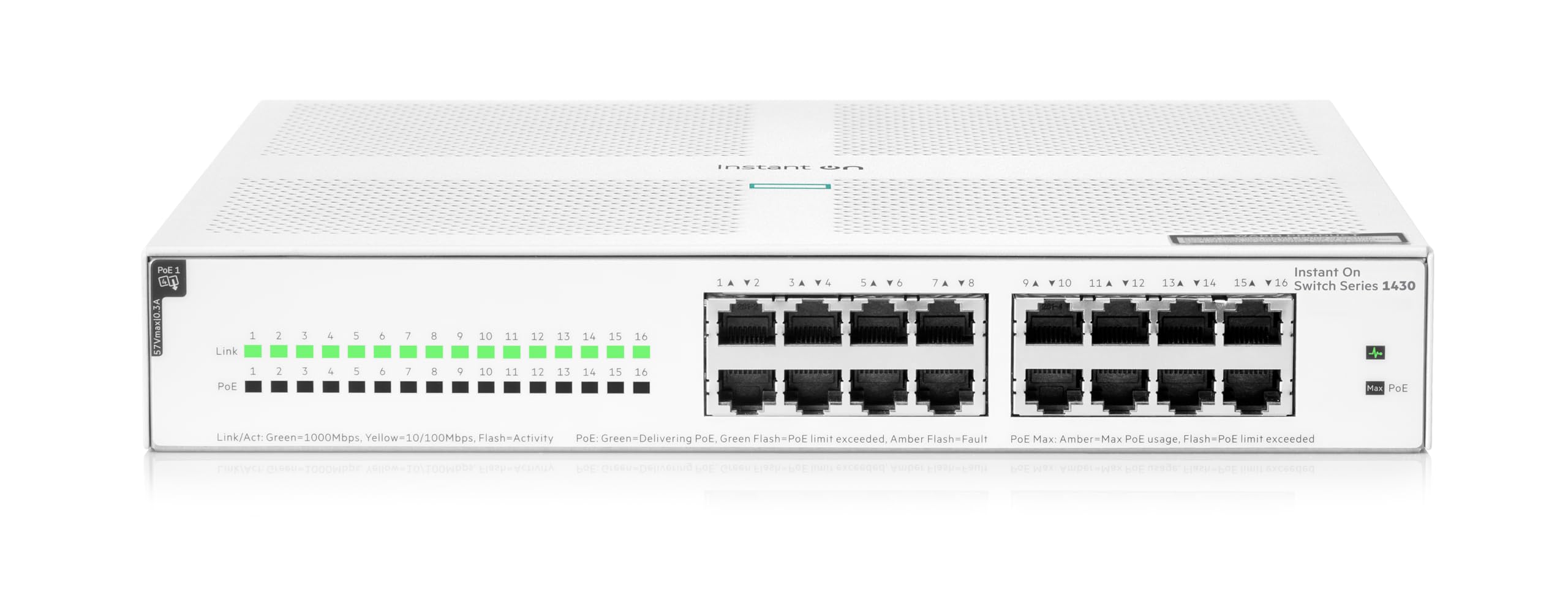 HPE Networking Instant On 1430 16-Port Gigabit Unmanaged Layer 2 Ethernet Switch with PoE | 16x 1G Ports | 16x Class 4 PoE (124W) | Fanless Design | US Power Cord (R8R48A#ABA) - Ideal for Small Business Networks, Office Connectivity & Smart Home Device Powering