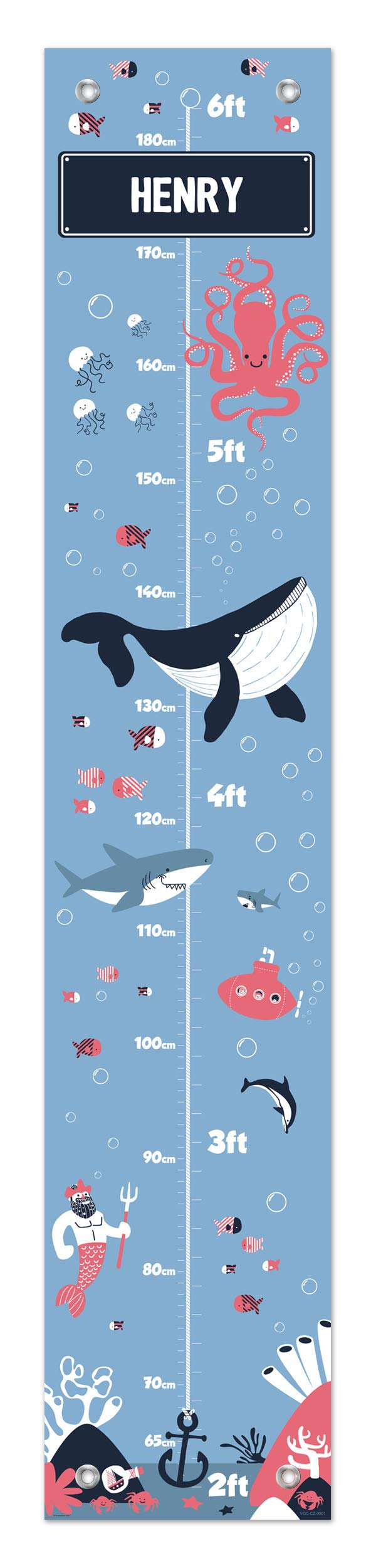 Personalized Whale Growth Chart for Kids - Custom Name & Height Measurement - Nautical Nursery Decor for Baby Room, Birthday Gift Idea