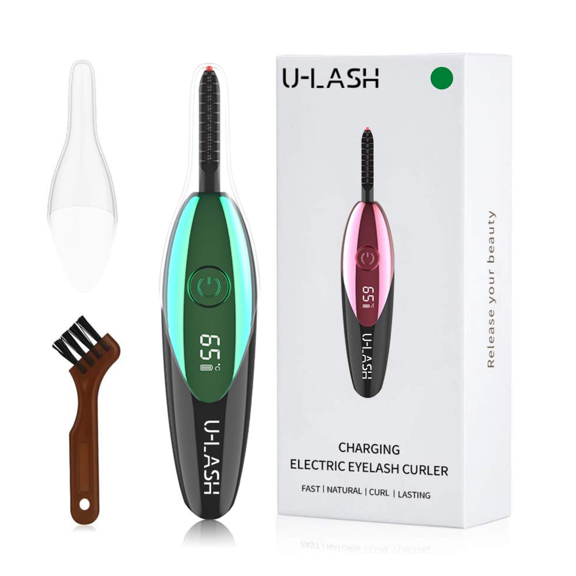 U-LASH Electric Eyelash Curler for Women - USB Rechargeable with LED Display, Fast & Natural Lash Curling, Waterproof Mascara-Friendly - Perfect for Daily Makeup, Parties & Special Occasions (Green)