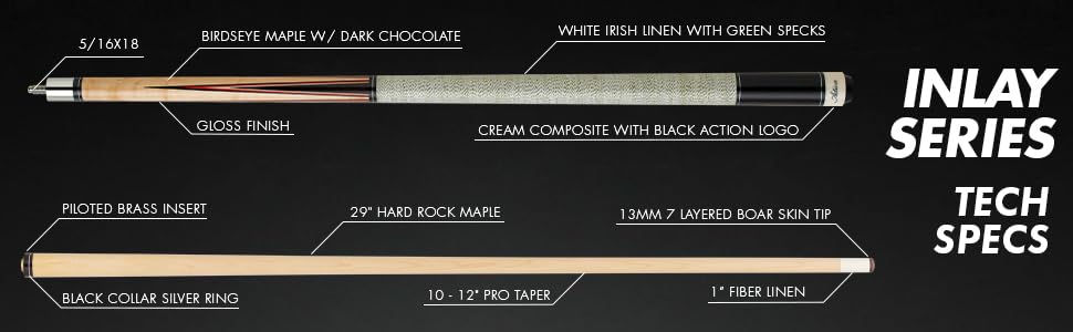 Premium Billiards Pool Cue Stick with Blonde Wood & Red/Chocolate Inlay Points - Professional Tournament Quality for Home Game Rooms & Bars