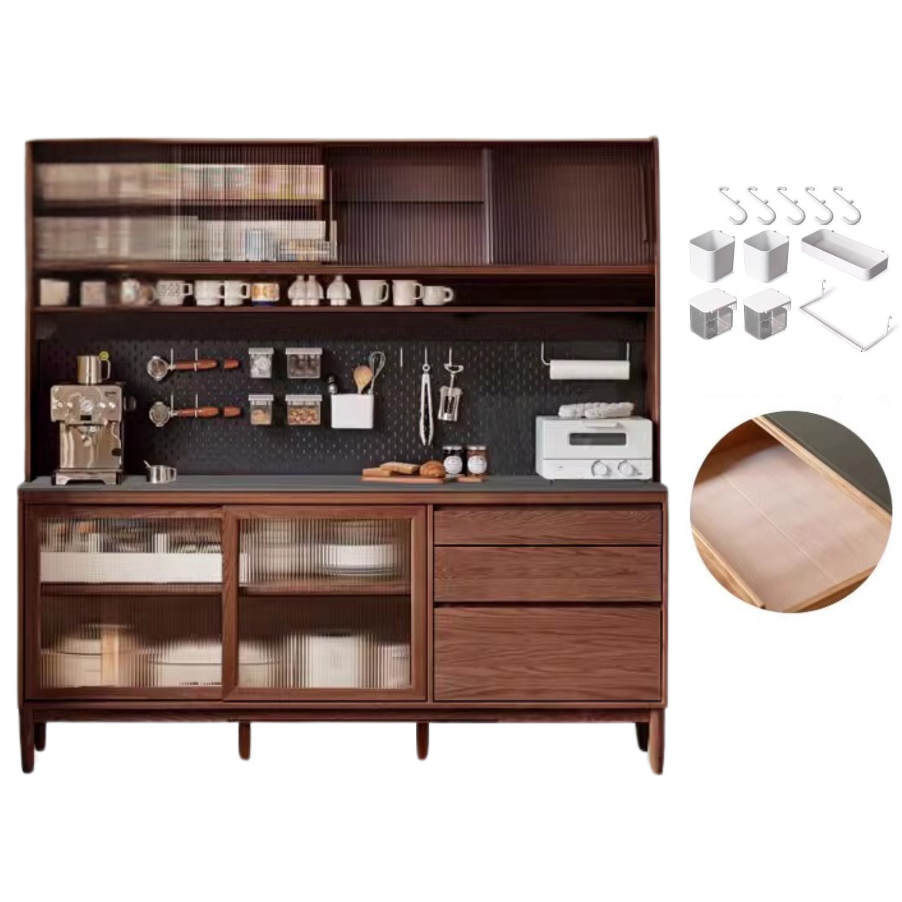 Oak Solid Wood Large Capacity Storage Sideboard - Rustic Buffet Cabinet for Dining Room, Living Room & Entryway Storage