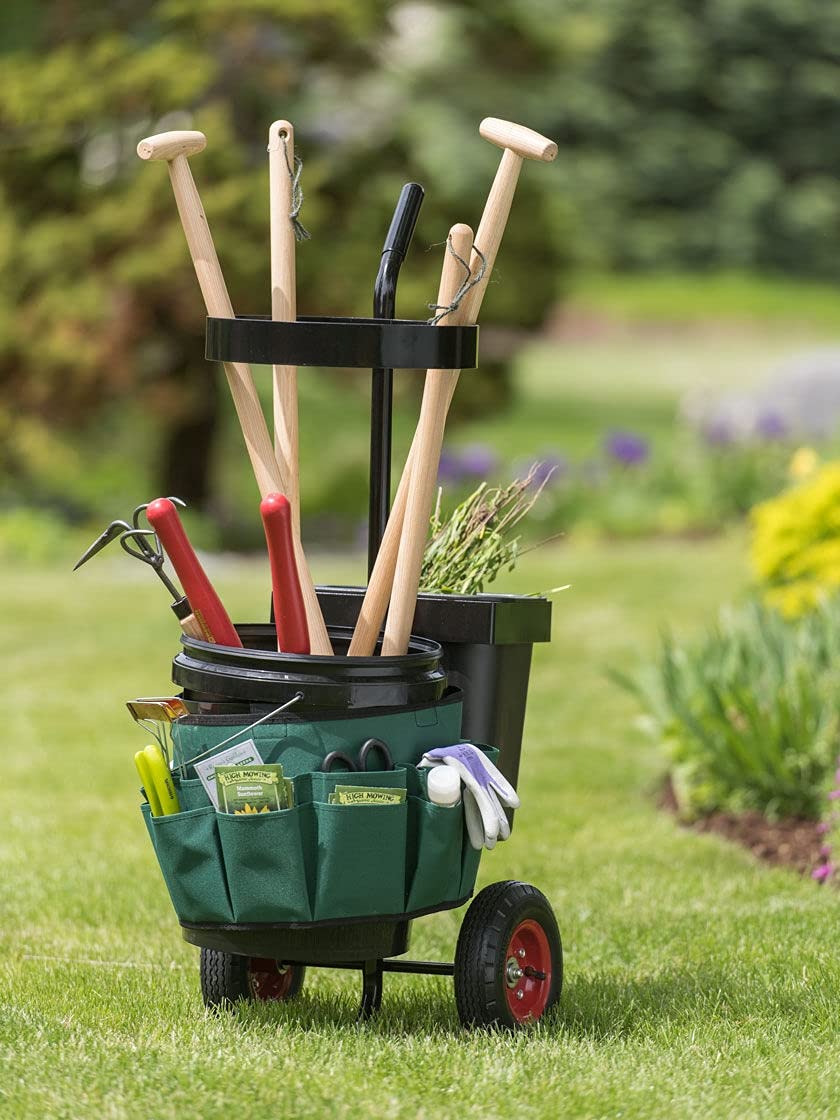 Heavy Duty Rolling Garden Tool Caddy with 5-Gallon Bucket & Multi-Pocket Organizer | All-in-One Mobile Utility Cart for Gardening, Landscaping & Outdoor Storage | Perfect for Tools, Soil, Plants & Yard Work Accessories