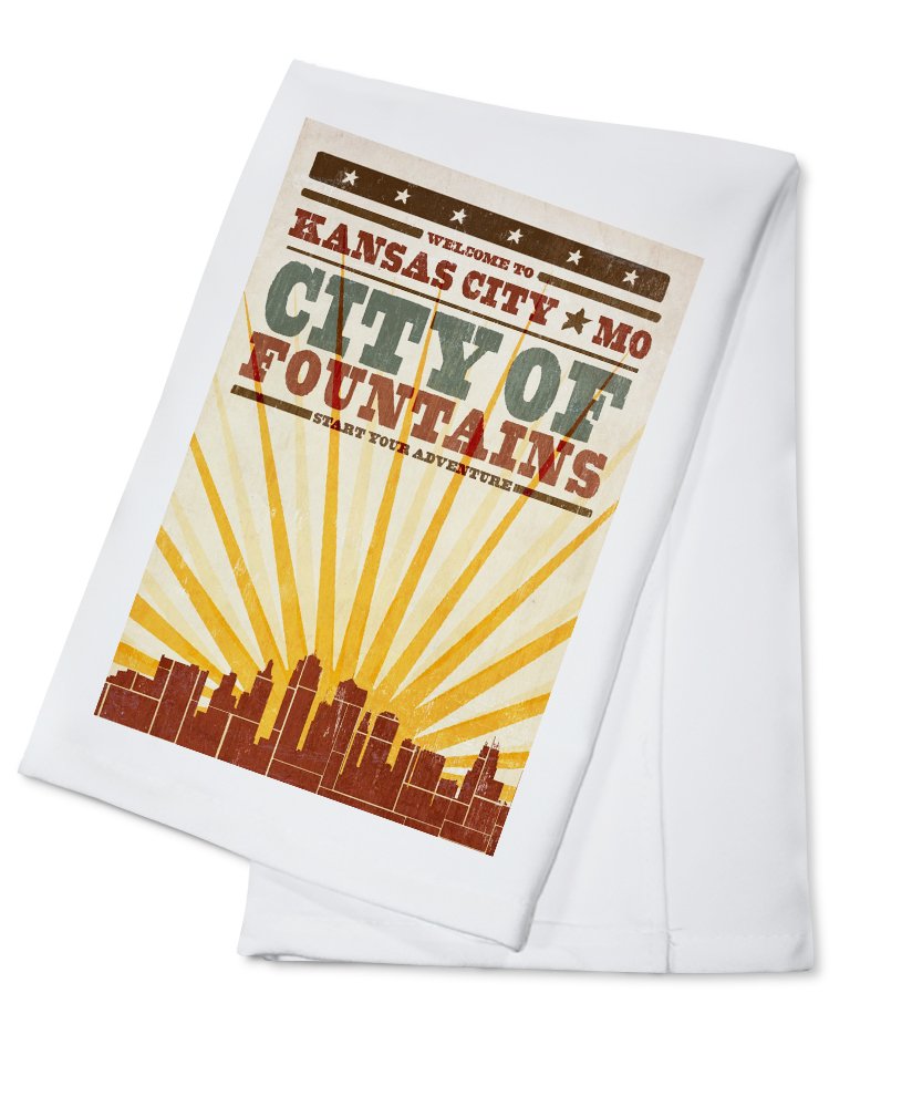 Kansas City Missouri Skyline Sunburst Screenprint Tea Towel - 100% Cotton Decorative Hand Towel for Kitchen & Home Decor - Perfect for Dish Drying, Gift Giving & Farmhouse Style Decor