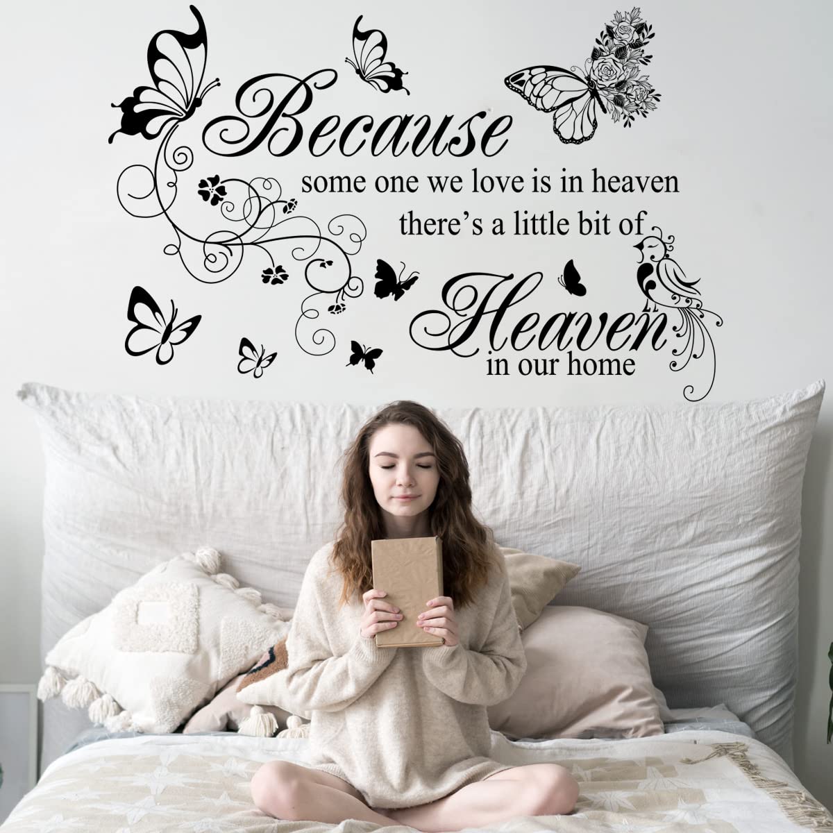 Inspirational Wall Decals - 'Because Someone We Love is in Heaven' Vinyl Wall Art, Peel and Stick Lettering for Living Room, Bedroom & Home Decor - Perfect for Memorials, Gifts & Comforting Spaces