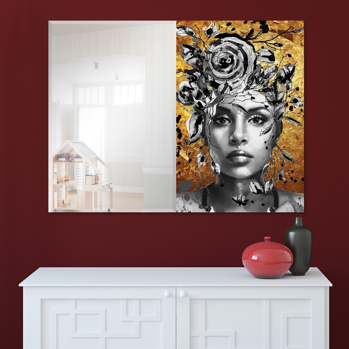 Be Yourself Rectangular Beveled Mirror - 48x36 Inch Free Floating Printed Tempered Glass Wall Mirror for Living Room, Bedroom & Bathroom Decor