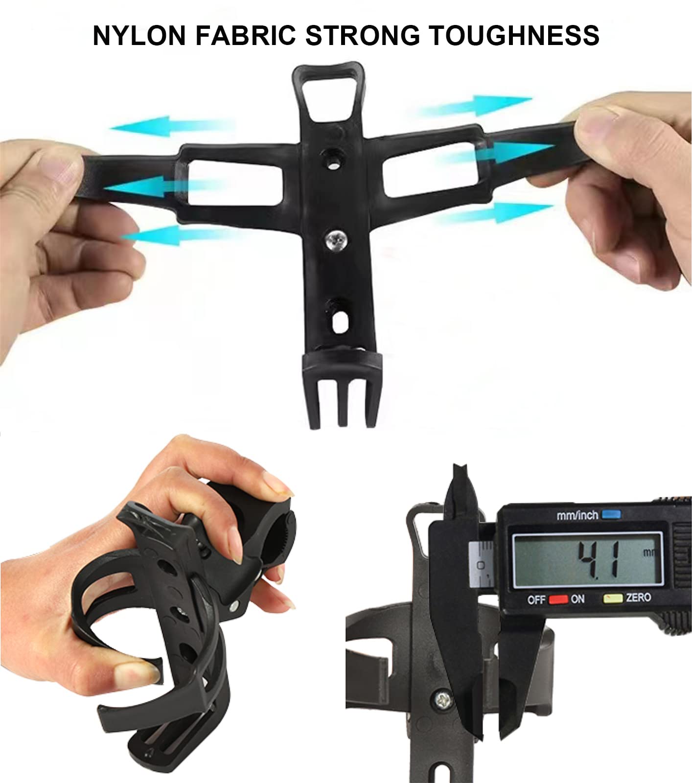 2 Pack Universal Bicycle Water Bottle Cage Holder - Adjustable 360° Rotating Bike Cup Mount for Mountain Bikes, Strollers & Walkers | Perfect for Cycling, Hiking & Outdoor Activities (Black)