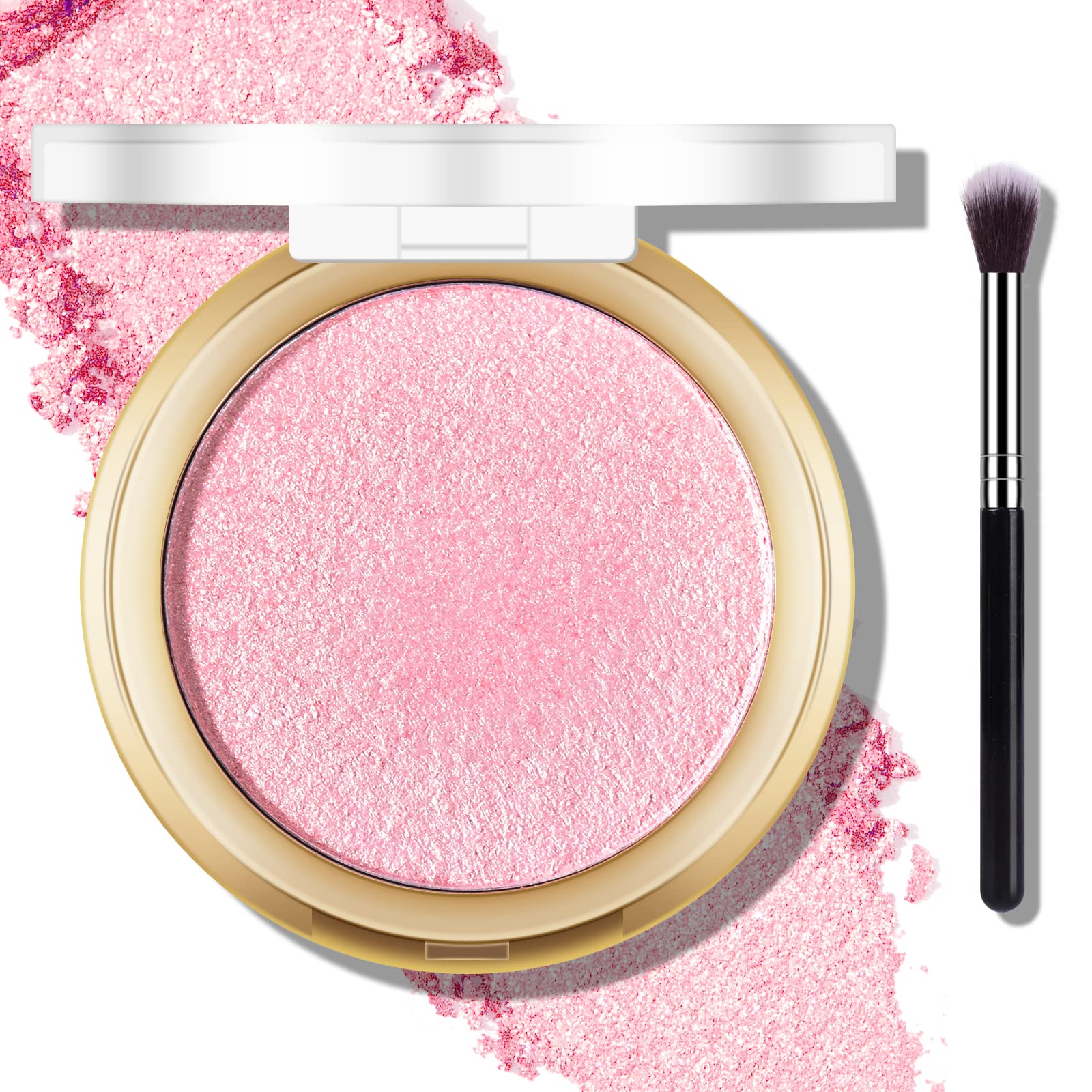 Baked Pink Highlighter Powder Palette - Sheer Shimmering Makeup Highlighter for Face & Cheekbones | Vegan & Cruelty-Free | Perfect for Bridal, Party & Night Out Makeup Looks