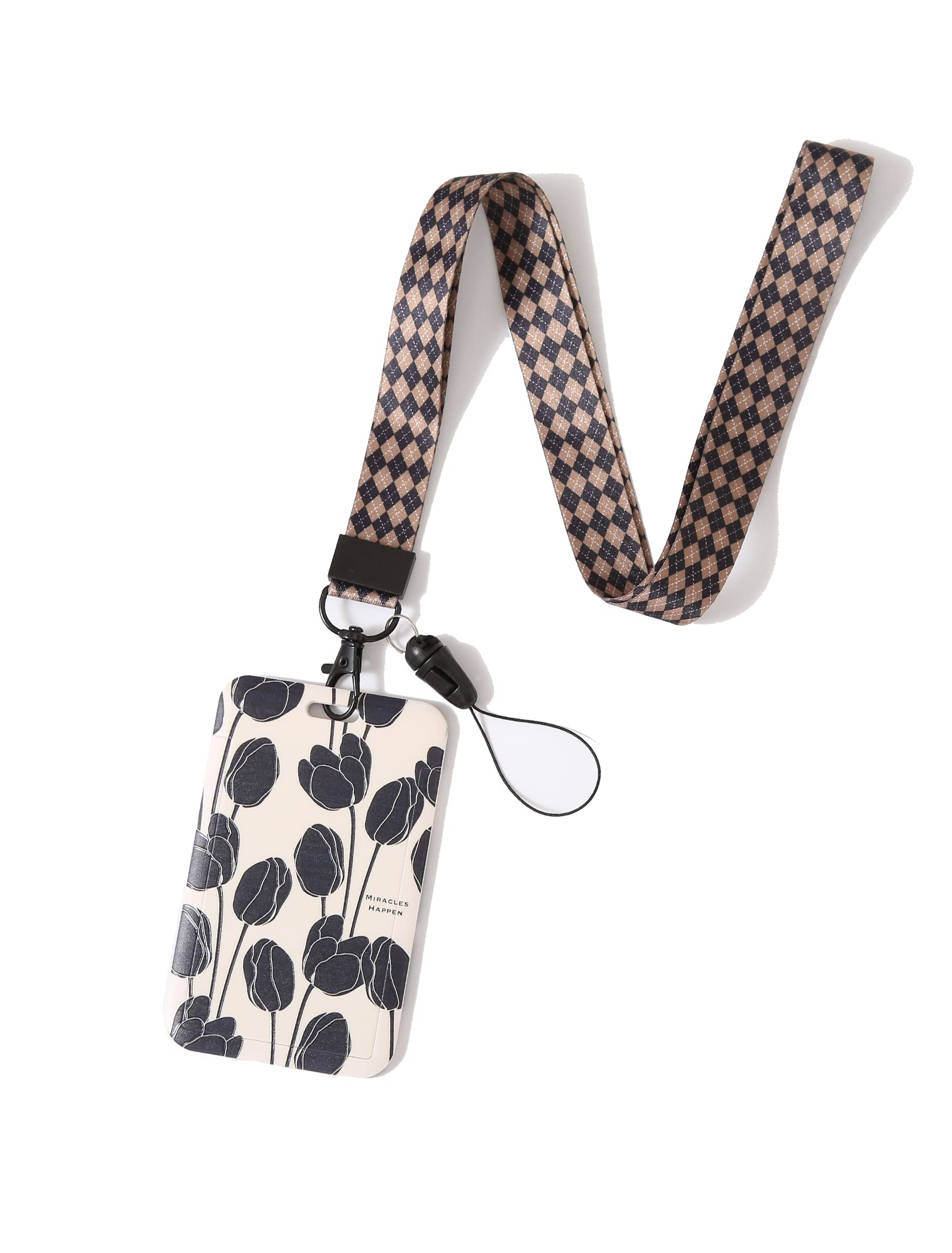 Wonderful Flower Badge Holder with Lanyard - Hard Case ID Card Holder - Fashionable Work ID Badge & Key Lanyard (Black Tulip) - Perfect for Office, School, Events & Conferences