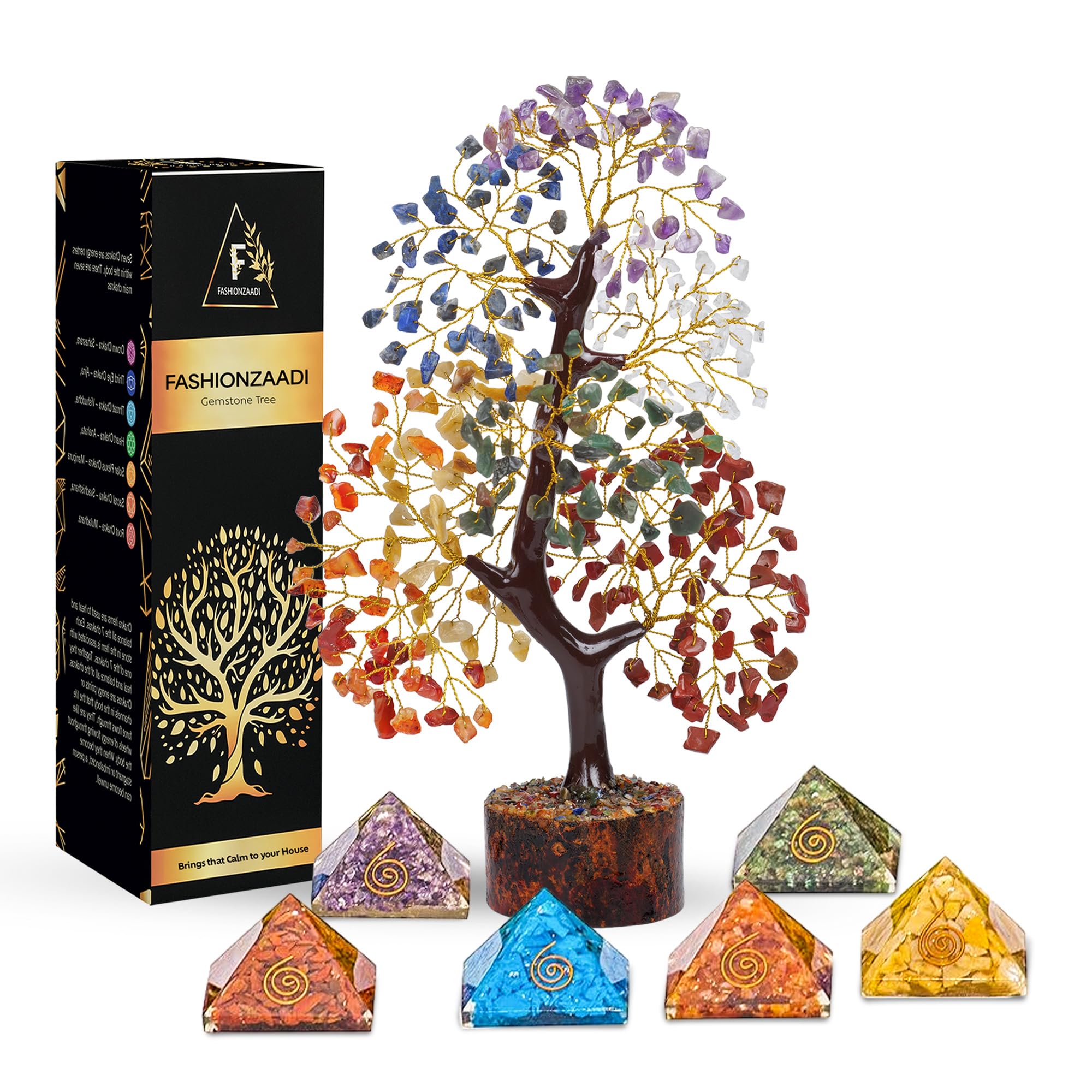 FASHIONZAADI 7 Chakra Tree of Life Crystal Decor - Spiritual Gifts for Women, Mom Birthday Gifts, Meditation & Feng Shui Decor, Crystal Tree of Life with Gemstones for Home, Office, Yoga & Healing Spaces