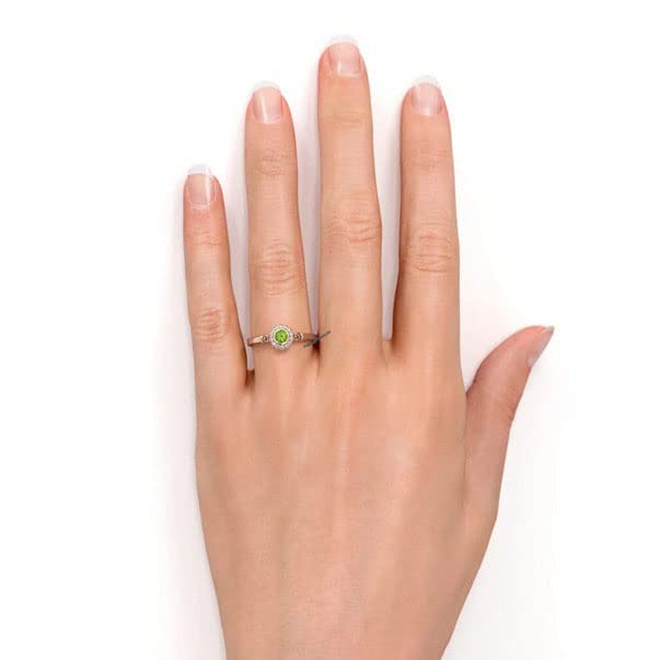 Natural Peridot Engagement Ring for Women - Vintage Rose Gold Vermeil & Art Deco Statement Silver Ring with Leaf Design - Unique Gemstone Jewelry for Anniversary Gifts, Wedding & Special Occasions