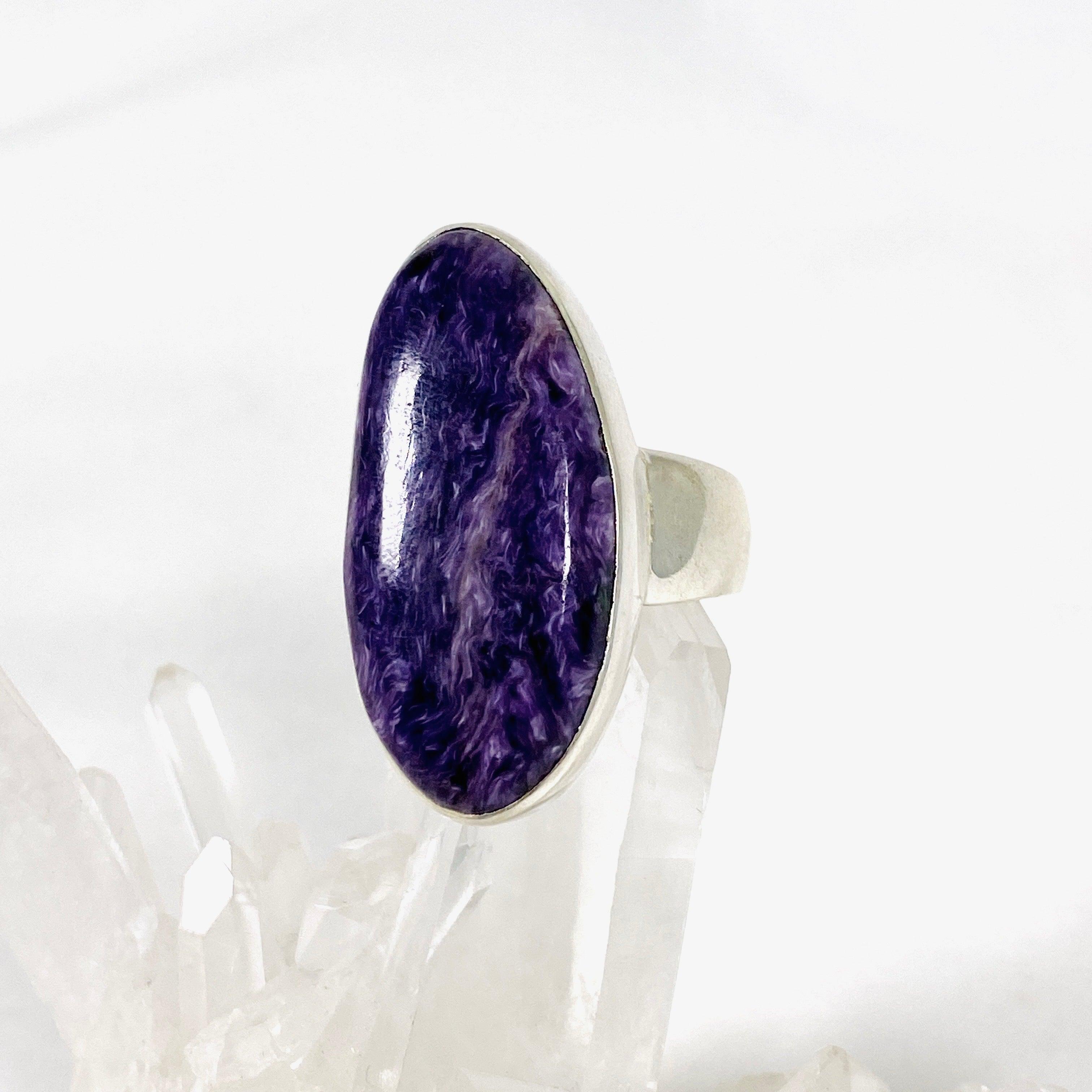 Charoite Oval Ring - Size 10 - KRGJ3050 - Elegant Purple Gemstone Jewelry for Women - Perfect for Weddings, Parties & Special Occasions