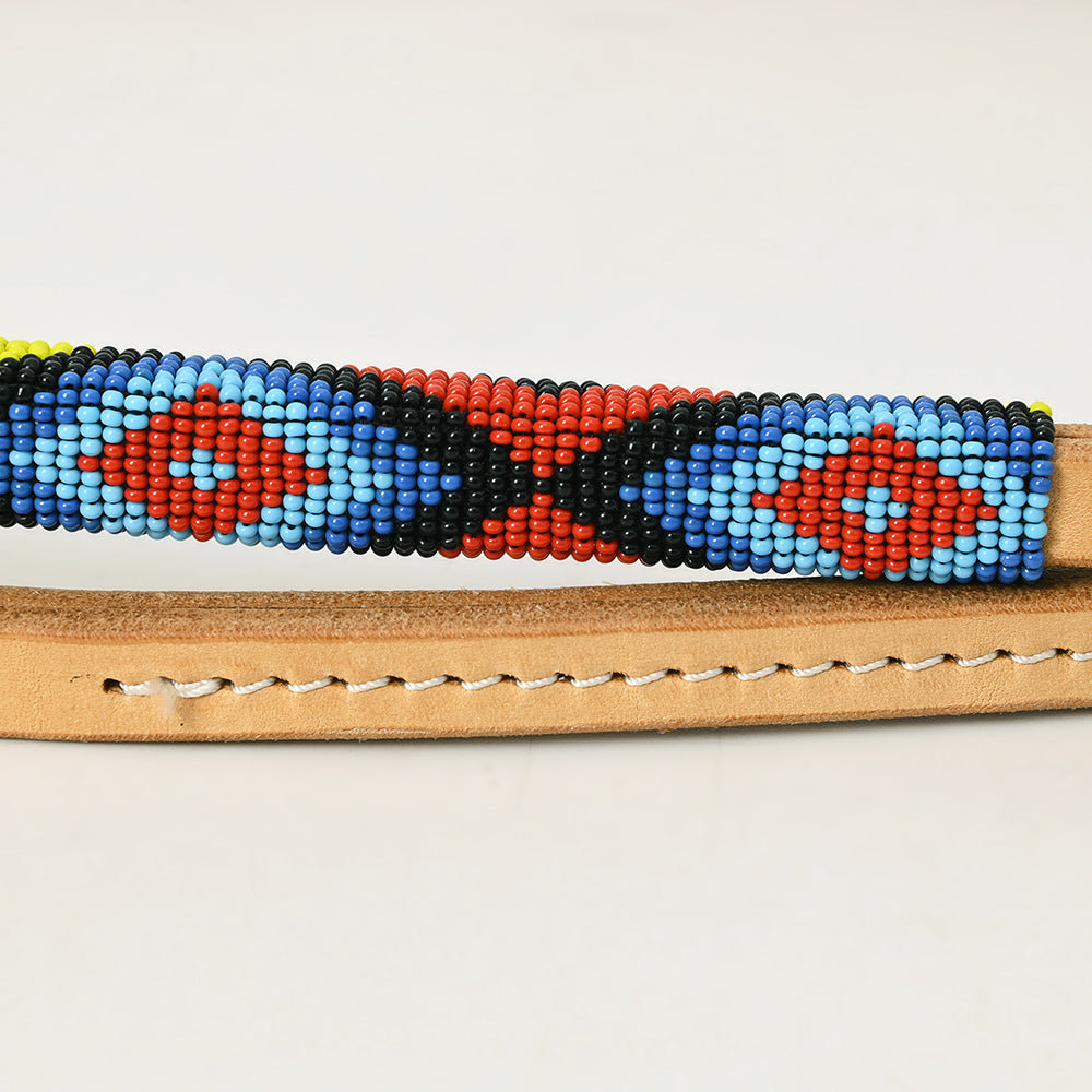 5 Ft Hilason Western Horse Whip - Beautiful Beaded Overlay American Leather Tan - Perfect for Equestrian Training, Rodeo Shows & Cowboy Costume Accessories