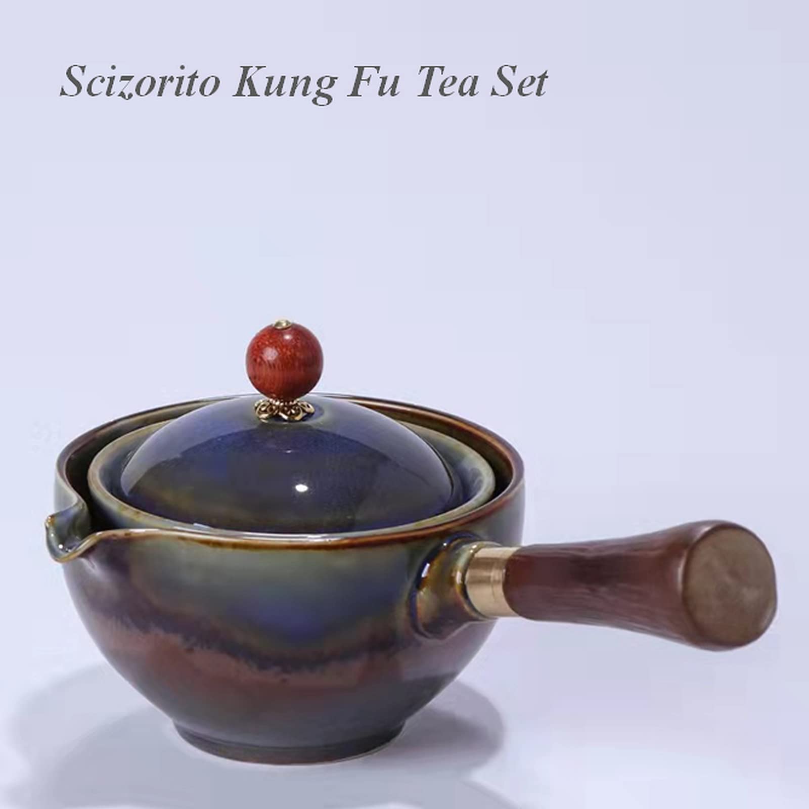 Premium Ceramic Travel Tea Set - 360° Rotating Teapot with Infuser, 4 Cups & Bamboo Tray - Portable Chinese Kungfu Tea Gift Set with Carrying Case (Kiln Fired) - Perfect for Camping, Office & Home Tea Ceremonies
