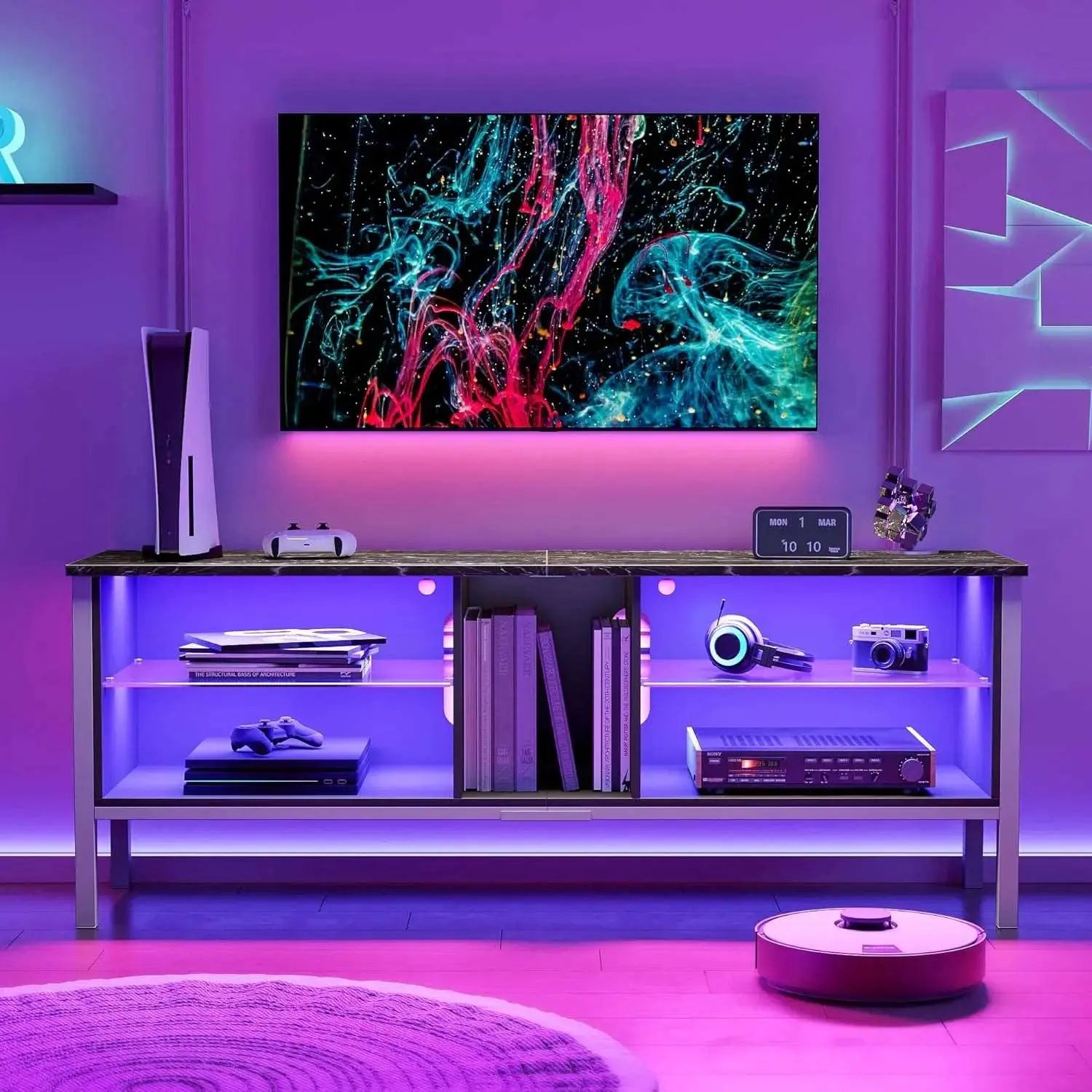 Bestier 70 Inch TV Stand for Gaming - Entertainment Center with LED Lights for PS4, Xbox & PC - Perfect for Living Room, Bedroom & Game Room Setup