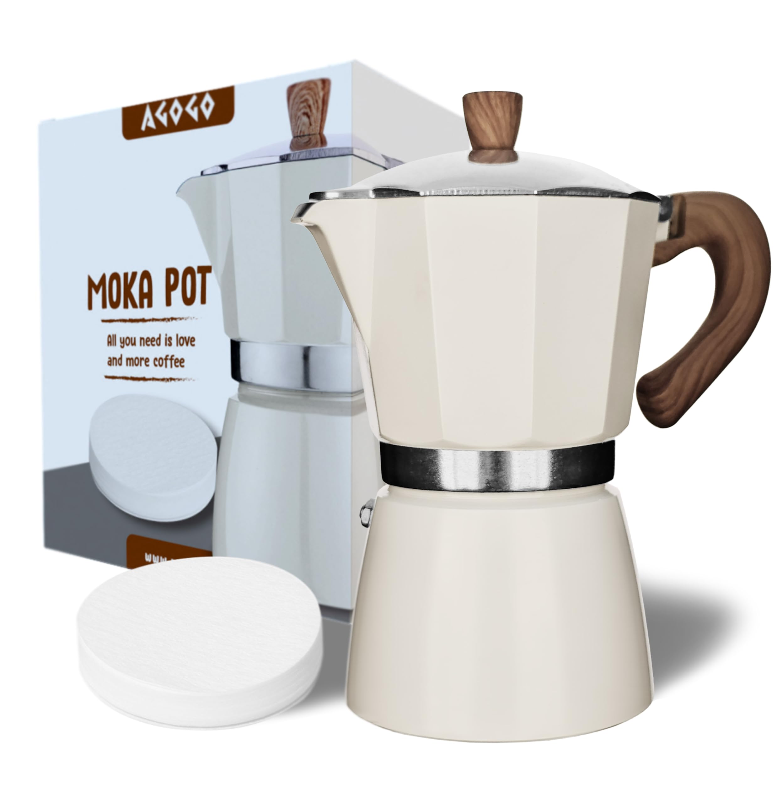AGOGO Milano 6-Cup Stovetop Espresso Maker - Italian Moka Pot Coffee Percolator with Paper Filter for Rich & Bold Coffee - Perfect for Home, Office & Camping Brewing