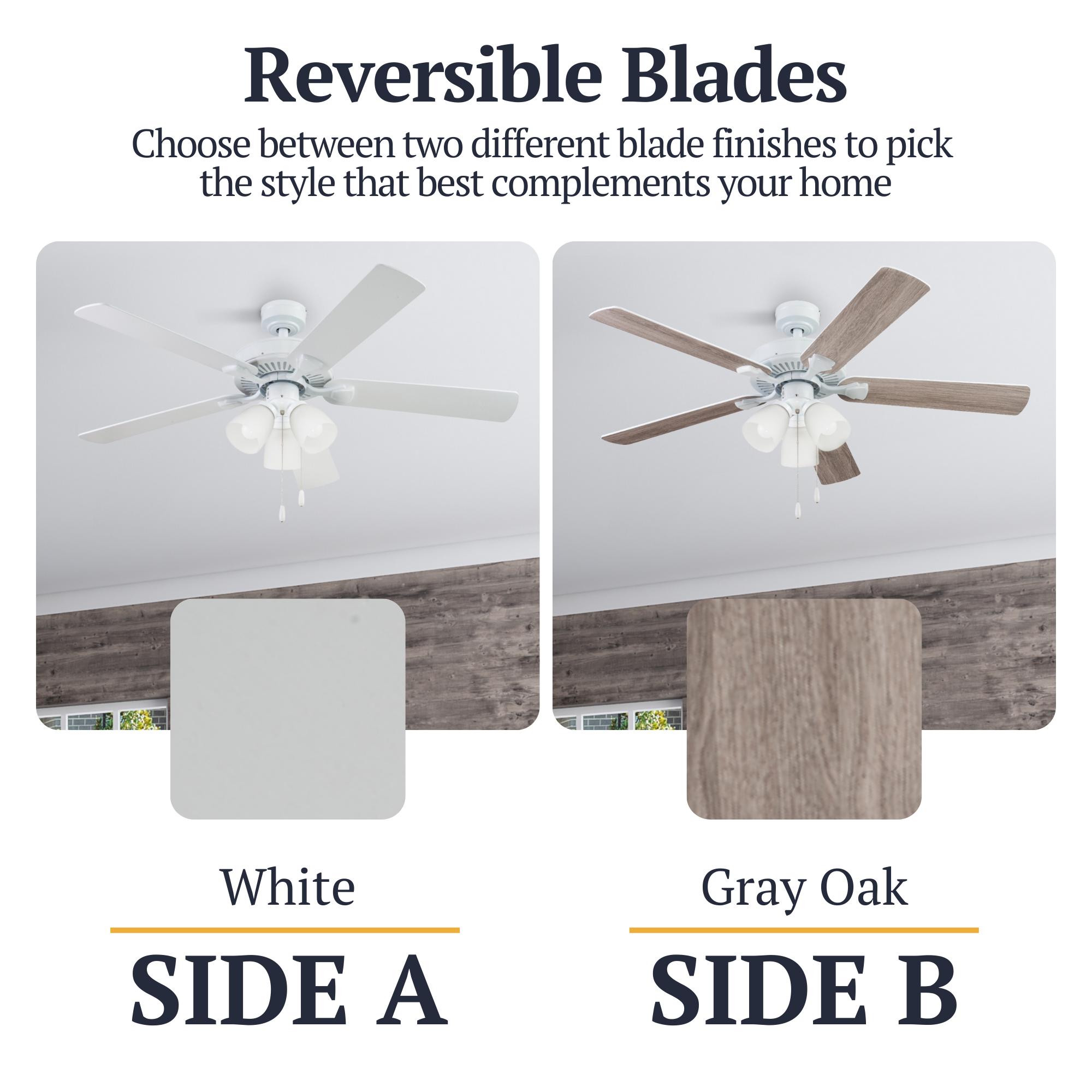 52 Inch White Stannor Ceiling Fan with Pull Chain - Perfect for Living Room, Bedroom, and Outdoor Covered Patios