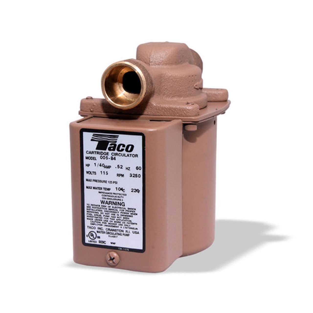 Taco 006-B4 Bronze Circulator Pump 3/4-Inch Sweat - High Efficiency Hot Water Circulation for Hydronic Heating Systems & Domestic Hot Water Recirculation