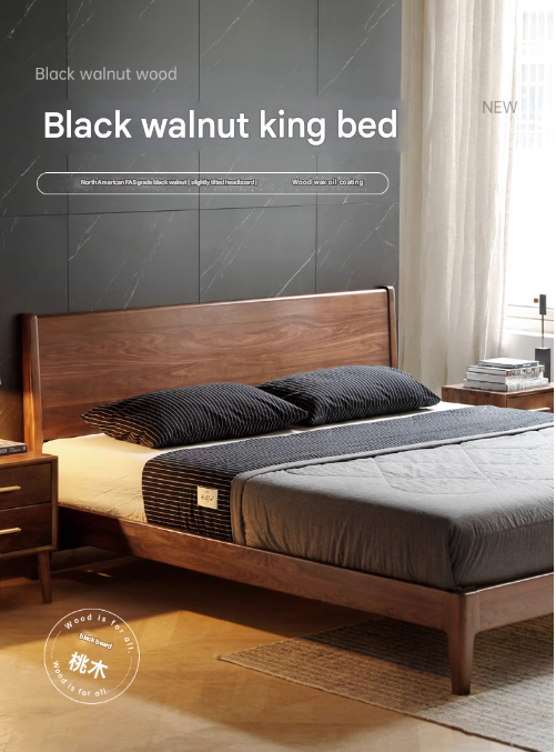 Solid Black Walnut Wood Bed Frame - Queen Size, Natural Wood Grain, Sturdy Platform Bed - Perfect for Modern, Farmhouse & Rustic Bedroom Decor