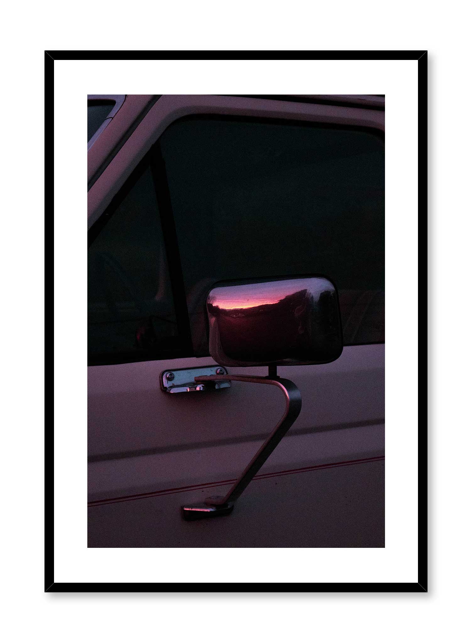 Rearview Sunset Wall Art Poster - Vintage Car Mirror Sunset Print - Perfect for Living Room, Bedroom & Office Decor