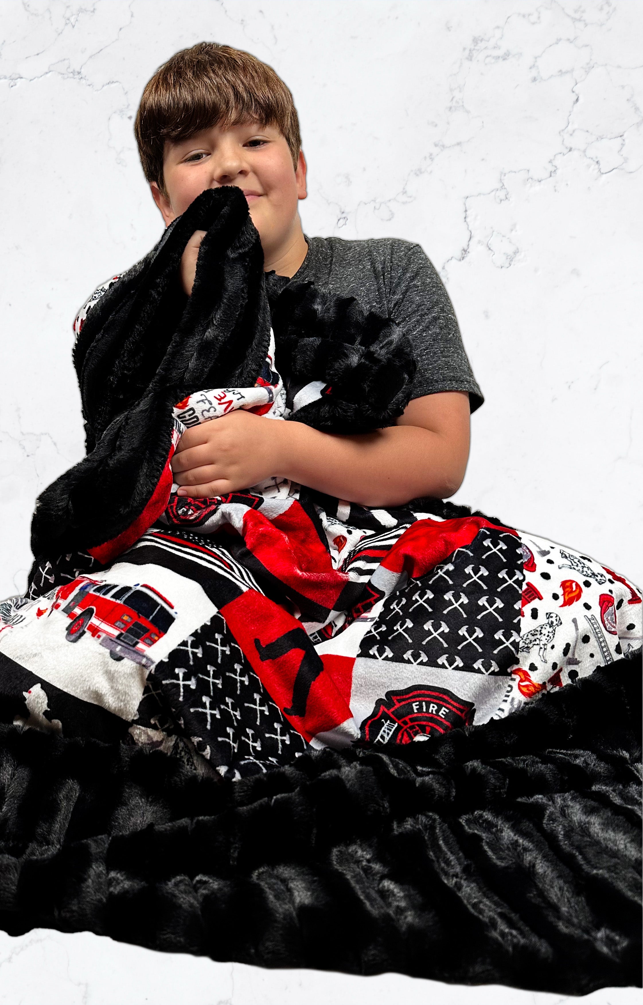 Premium Black Chinchilla Large Blanket 55x75 - Ultra Soft Firefighter Themed Throw Blanket for Cozy Home, Bedroom & Couch - Perfect Gift for Firefighters & First Responders