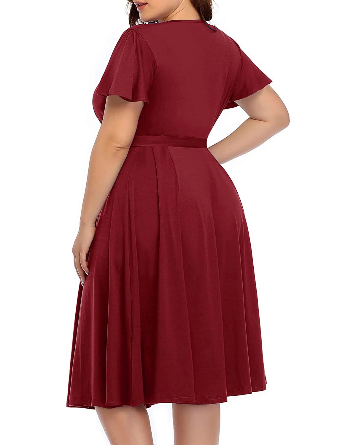 Plus Size Women's Pinup Fashion Wrap Dress - Empire Waist Semi-Formal Cocktail Midi Dress for Wedding Guest & Special Occasions