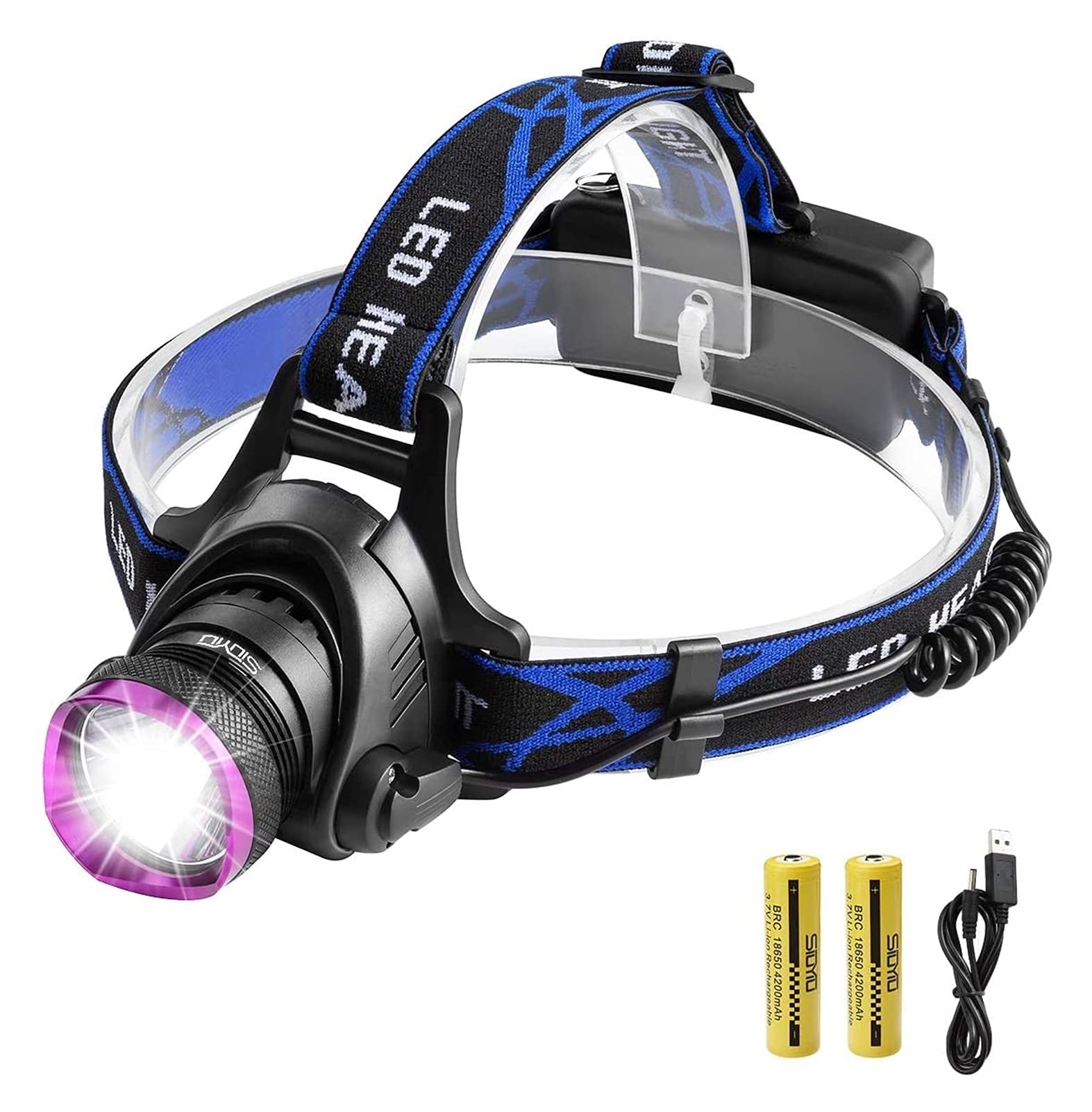 TONPOP 5000 Lumens Rechargeable LED Headlamp - Super Bright T6 Waterproof Headlight with 2 Batteries & USB Charger for Camping, Hiking, Running, Cycling, and Outdoor Adventures
