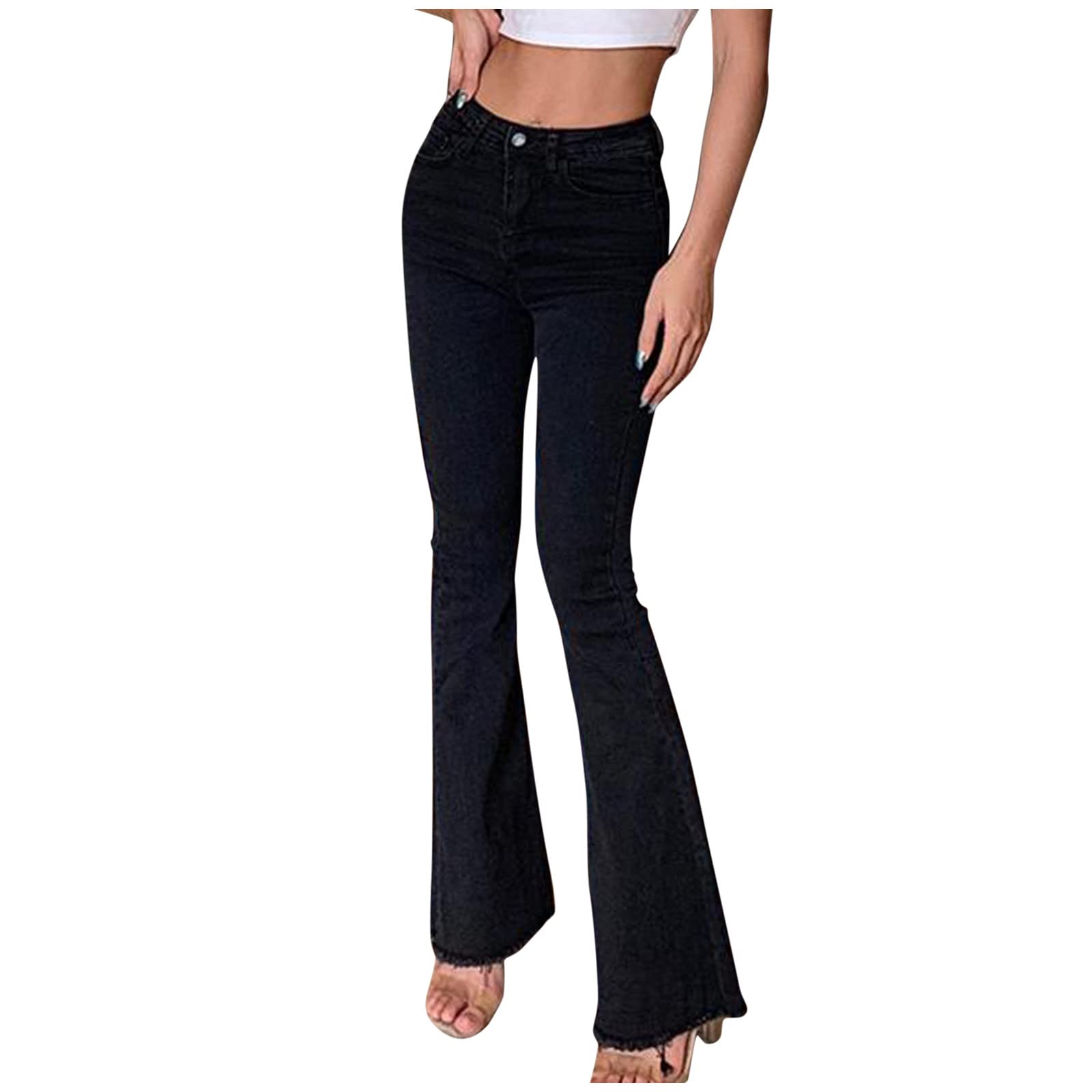 Women's High Waist Ripped Skinny Jeans - Stretch Denim Pants with Zipper Fly & Pockets | Casual Flare Trousers for Everyday Wear, Work & Night Out
