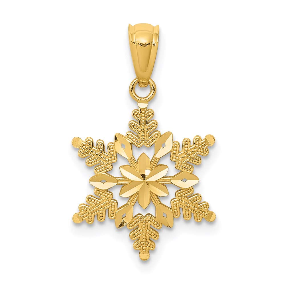 The Black Bow 14k Yellow Gold Diamond Cut Polished Snowflake Pendant 13mm - Perfect for Holiday Gifts & Winter Fashion