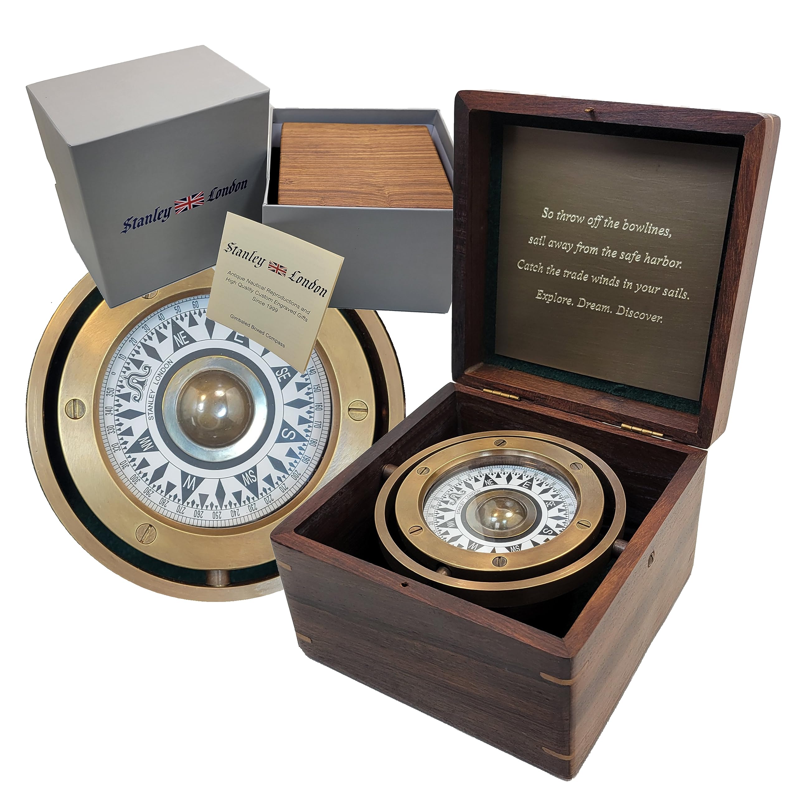 Personalized Large Wooden Desk Compass Gift for Men - Engraved Compass for Graduation, Baptism, Confirmation, Promotion & Retirement - Antique Brass Gimbaled Compass in Wooden Gift Box - Perfect Office Decor & Executive Gift Idea