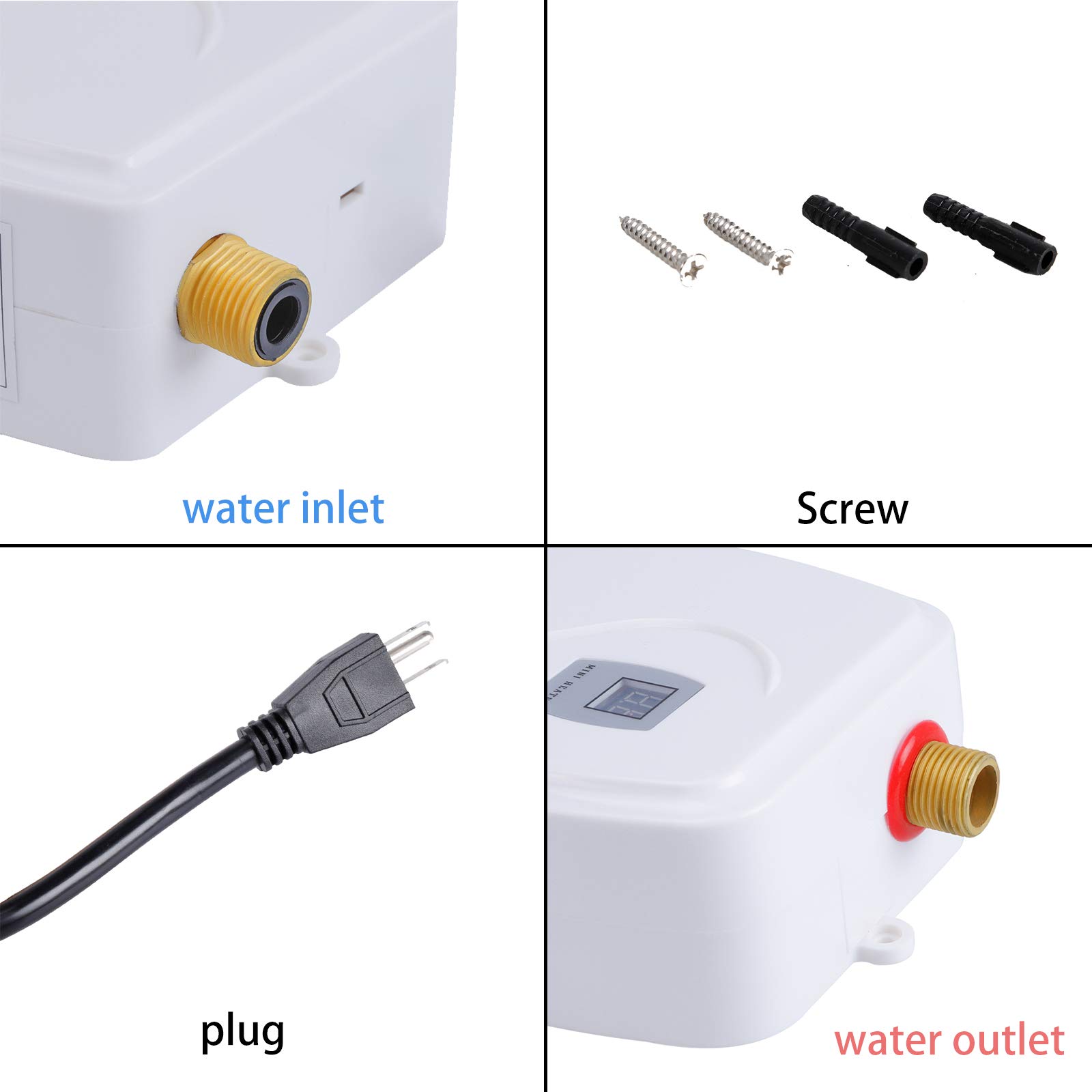 3000W Electric Tankless Water Heater - Instant Hot Water On Demand, Adjustable Temperature 68°F~126°F, Compact 7.8