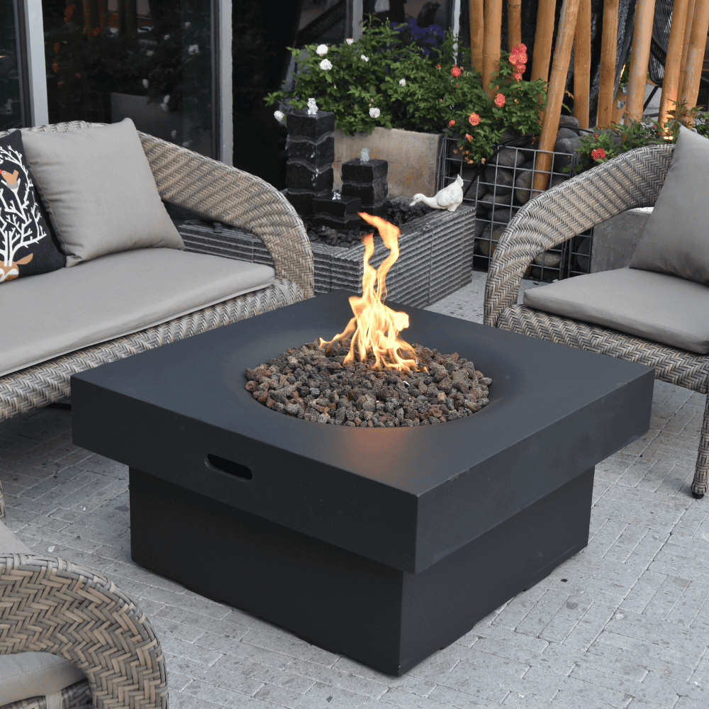 Branford Outdoor Concrete Fire Table - Durable & Weatherproof Fire Pit for Patio, Backyard, and Garden - Perfect for Entertaining & Relaxing