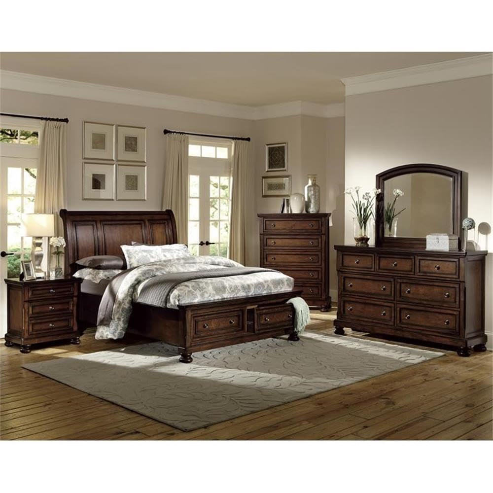 Lexicon Cumberland 2 Drawers Wood Full Sleigh Platform Bed in Brown Cherry - Solid Wood Bed Frame with Storage, Queen Size Bed for Master Bedroom, Guest Room & Dorm