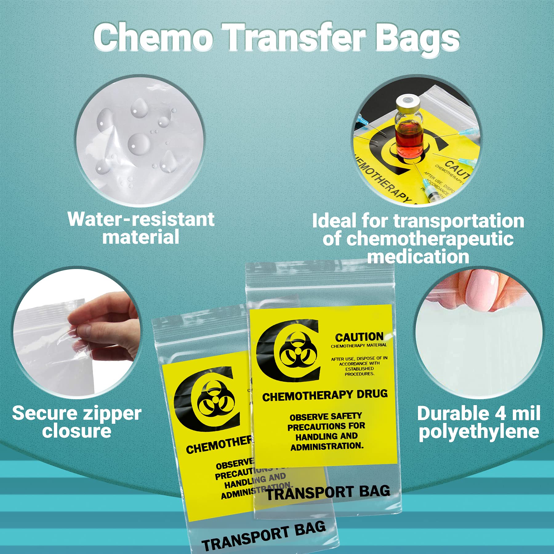 APQ 1000 Pack 6x9 Inch Clear Chemo Transfer Bags with Zipper - 4 Mil Ultra Thick Polyethylene - Biohazard Medical Waste Bags for Hospitals, Clinics & Home Healthcare - Ideal for Safe Disposal of Chemotherapy Supplies & Medical Waste