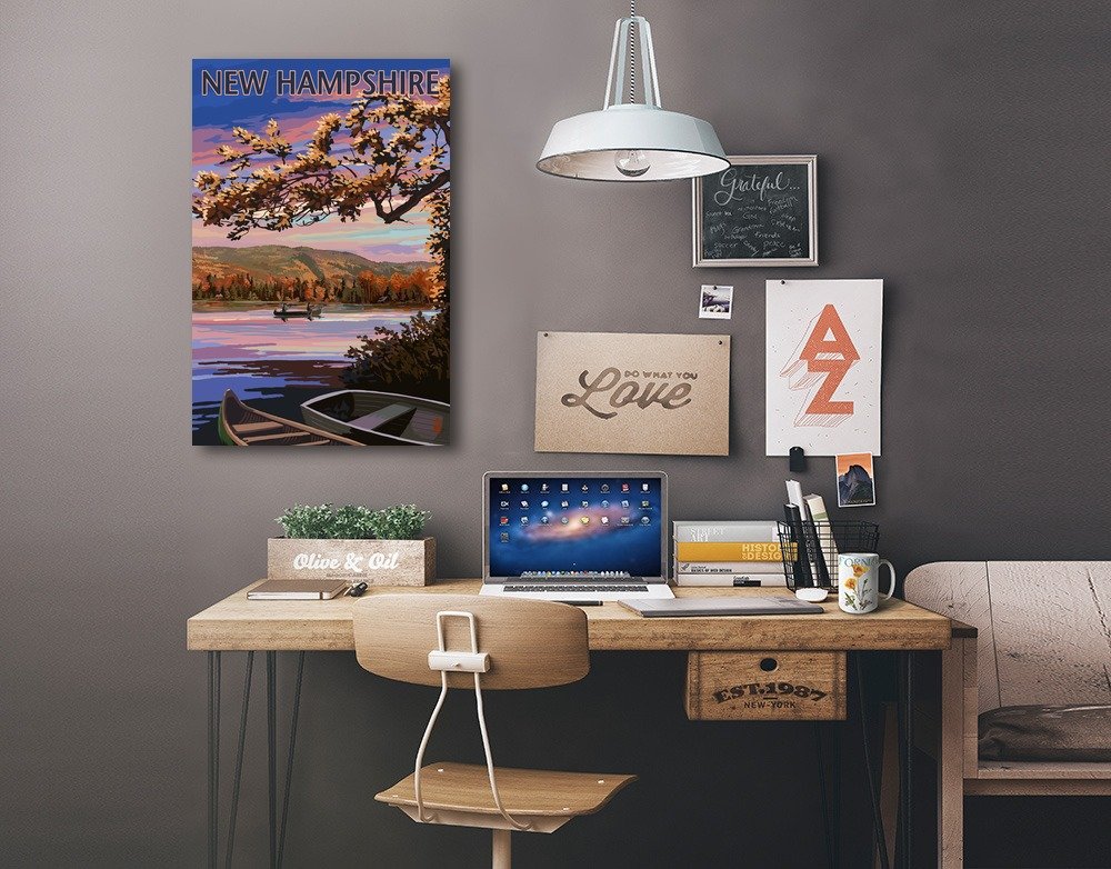 Lantern Press New Hampshire Lake at Dusk - 16x24 Wrapped Canvas Wall Art for Living Room, Bedroom & Office Decor - Nature Landscape Painting for Home & Commercial Spaces