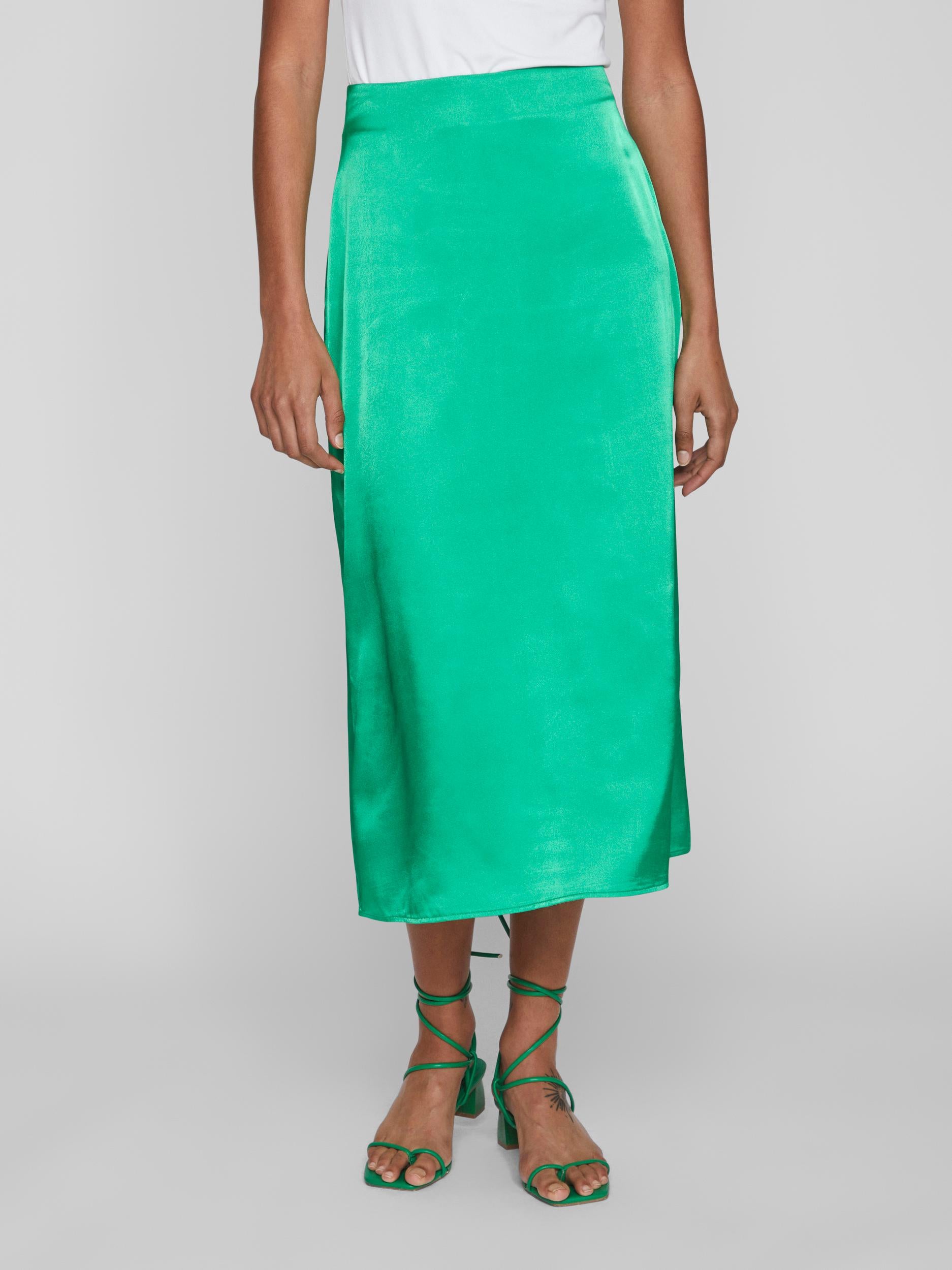 HIMA High Waisted Skirt for Women - Bright Green A-Line Midi Skirt | Summer Casual Outfit, Office Wear & Party Dress