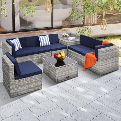 Grey Color Rattan With Blue Cushion