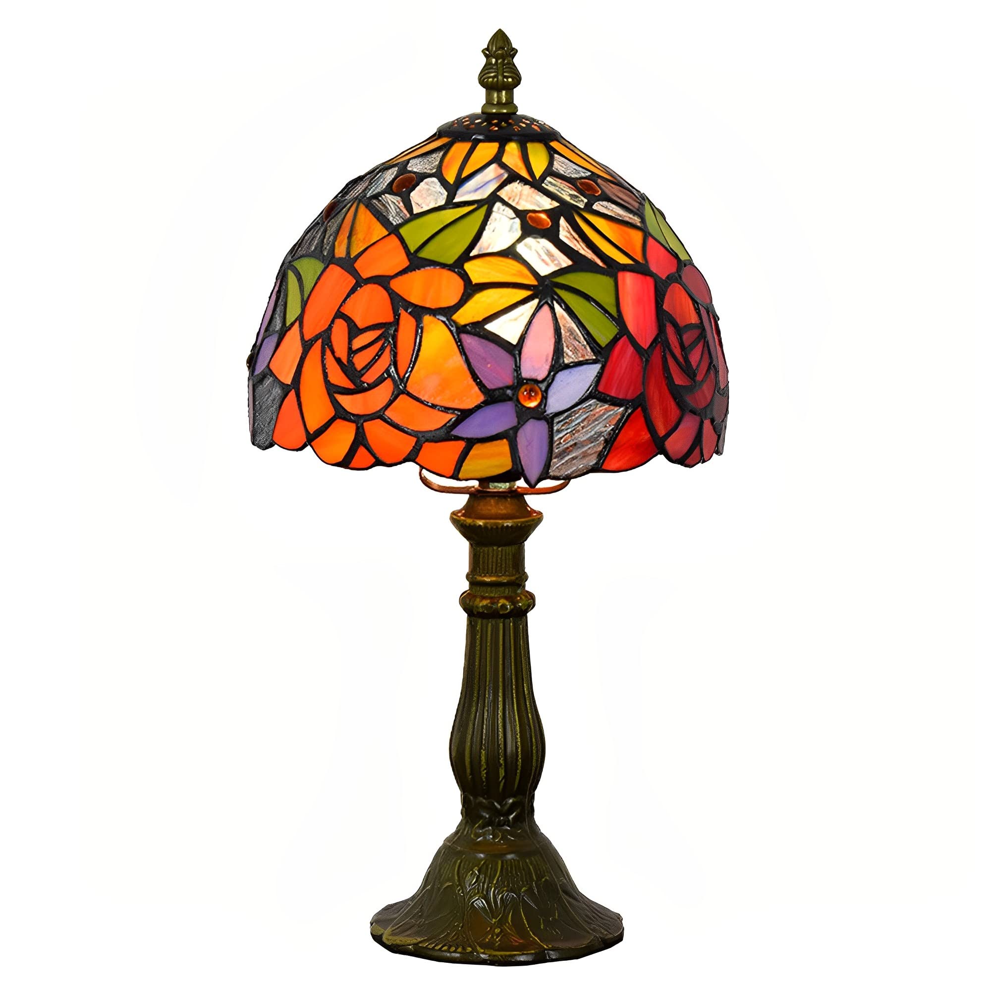 TPMAFF 8-inch (20 cm) Tiffany Style Stained Glass Rose Desk Lamp - Classic Table Light for Nightstand, Reading, Living Room, Bedroom & Study | Handcrafted Home Decor & Gift Idea for Holidays & Special Occasions