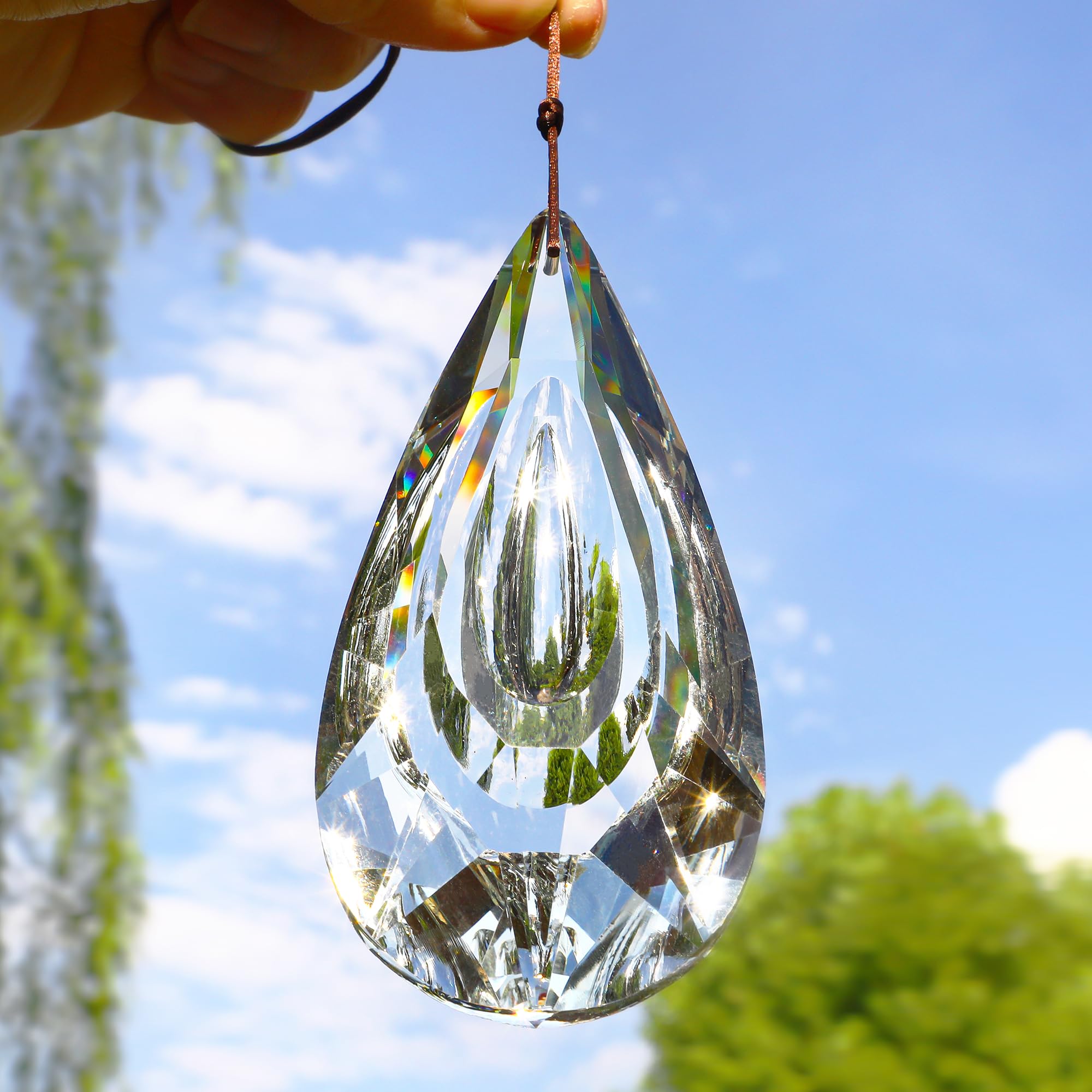 Crystal Prism Suncatcher - Faceted Clear Rainbow Maker Pendant for Windows, Gardens & Home Decor | Creates Beautiful Light Reflections for Meditation Rooms, Nurseries & Outdoor Spaces