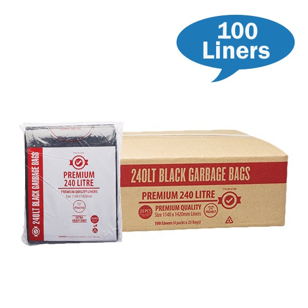 Premium Extra Heavy Duty 240Lt Black Trash Bags - Durable Garbage Bags for Kitchen, Office & Outdoor Use